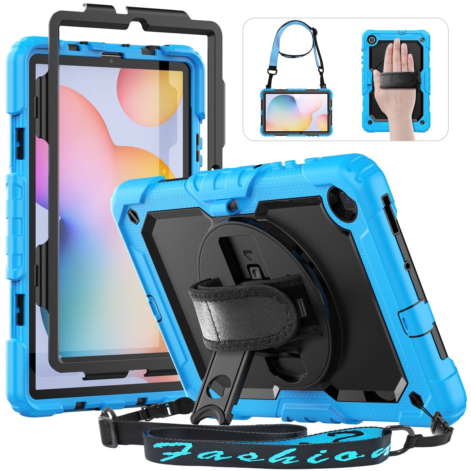 HXCASEACCase for Samsung Galaxy Tab S6 Lite Case 10.4 inch, Protective with Screen Protector/Hand Strap/S Pen Holder, Shockproof S6 Lite Tablet Case 2024/2022/2020 - Light Blue