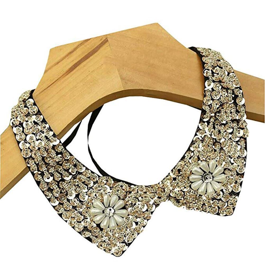 Stylish Detachable Blouse False Collar Sequins Faux Pearls Flowers Pattern Fake Collar Choker