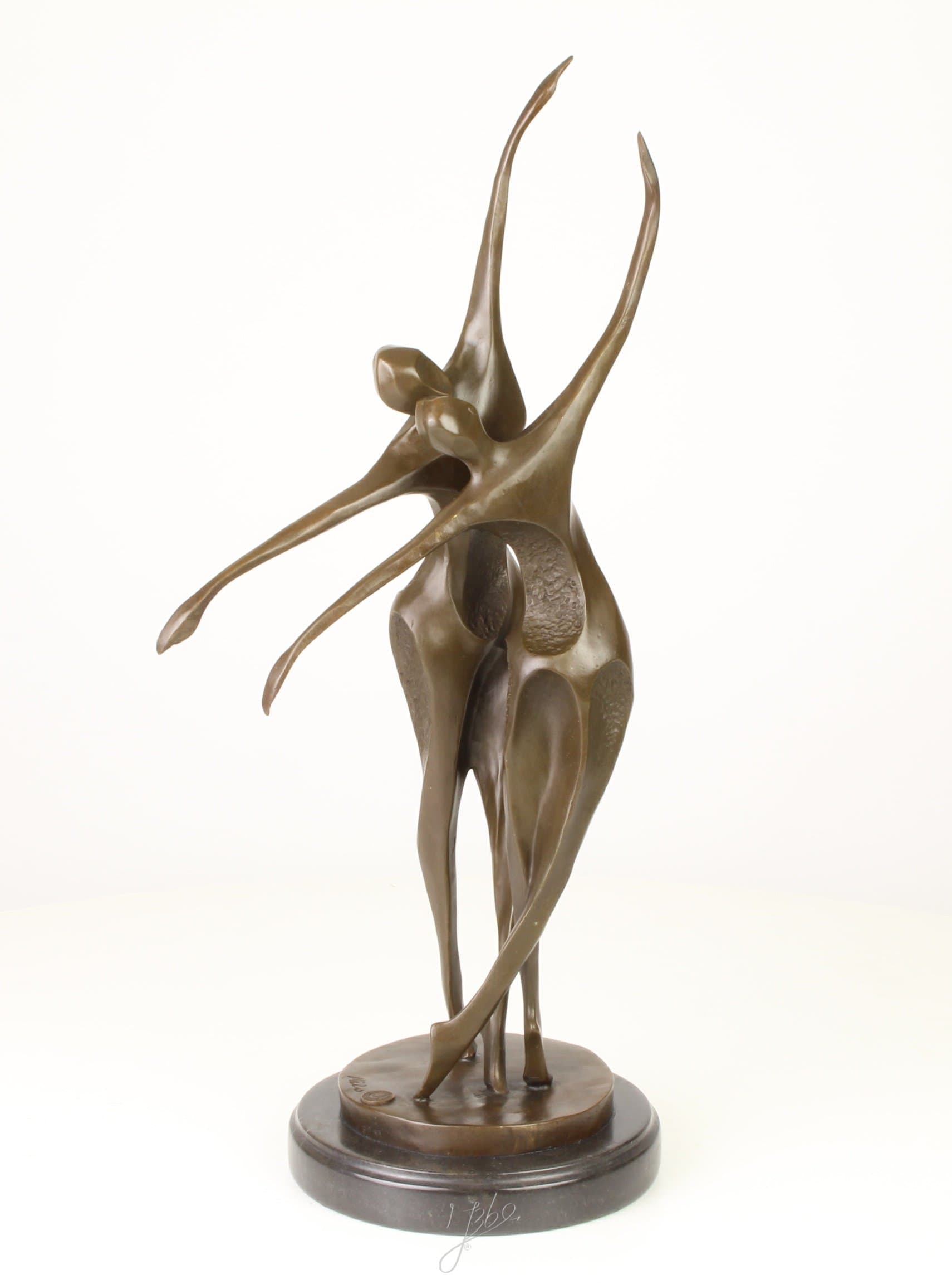 Modern Abstract Bronze Sculpture – Dancing Couple on Marble Base Figurine Height 19.5 inches