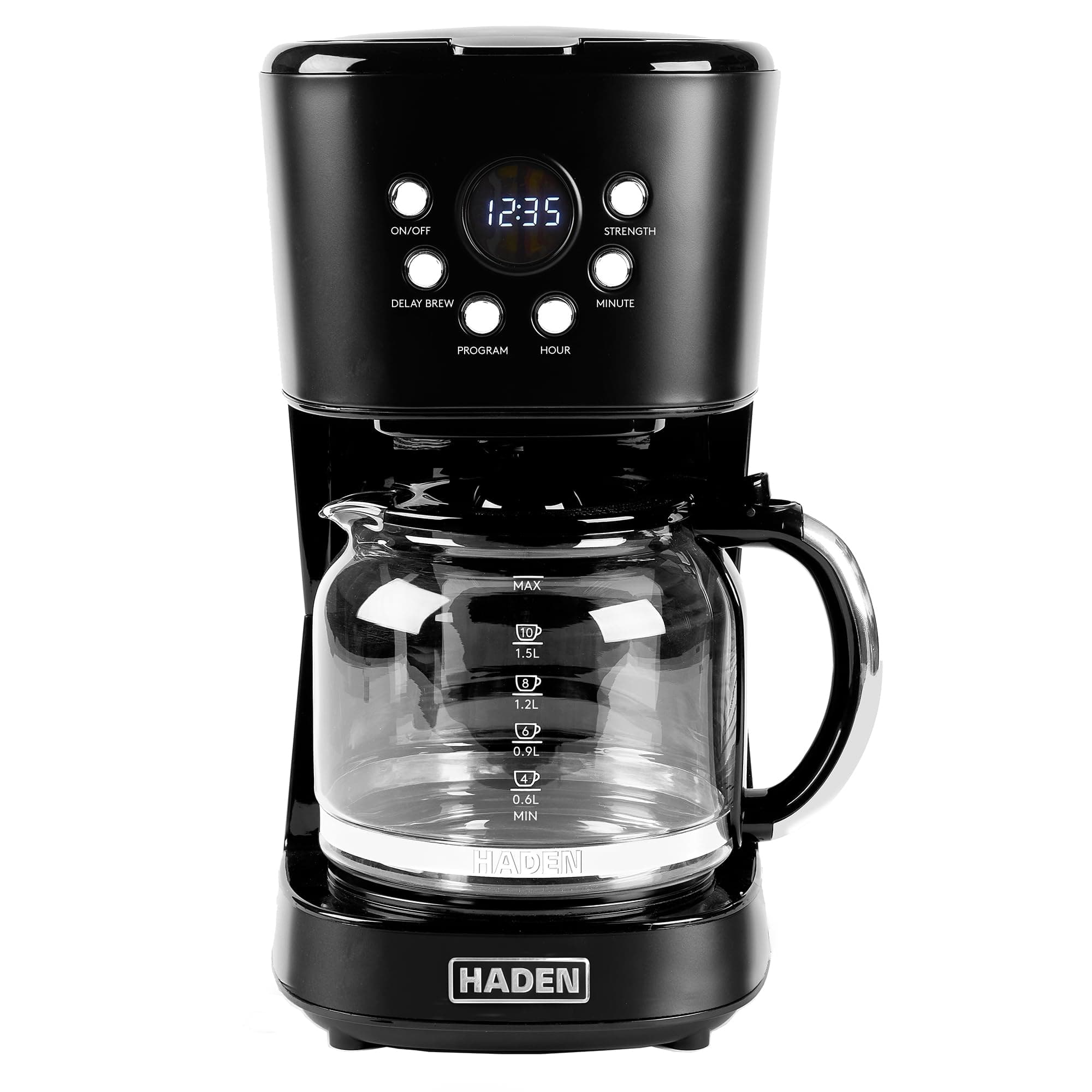 Heritage Innovative 12 Cup Capacity Programmable Vintage Retro Style Home Countertop Coffee Maker Machine with Glass Carafe, Black/Chrome, 75106