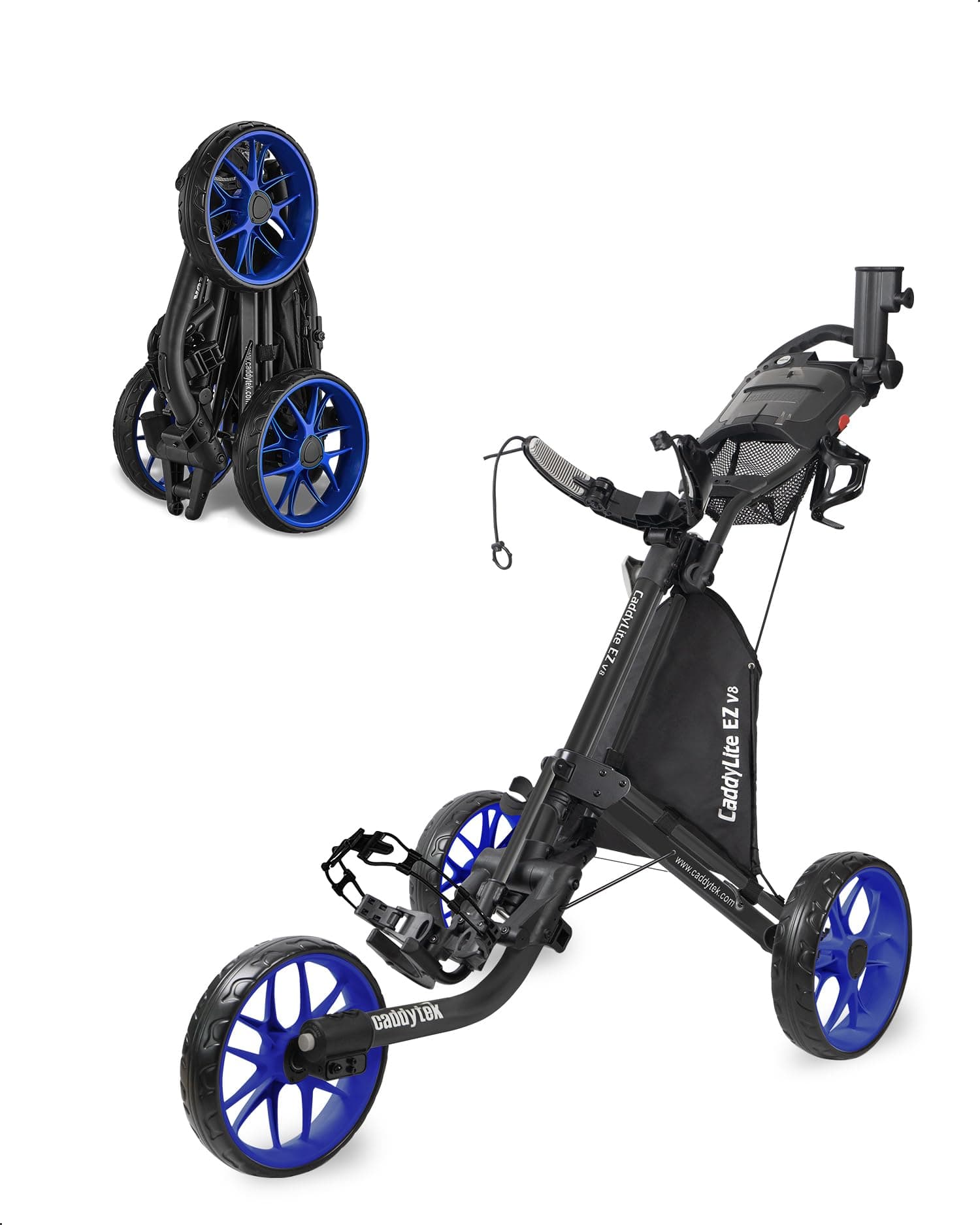 Caddytek CaddyLite EZ V8 3 Wheel Golf Push Cart - Golf Trolley Foldable Collapsible Lightweight Pushcart with Foot Brake - Easy to Open & Close