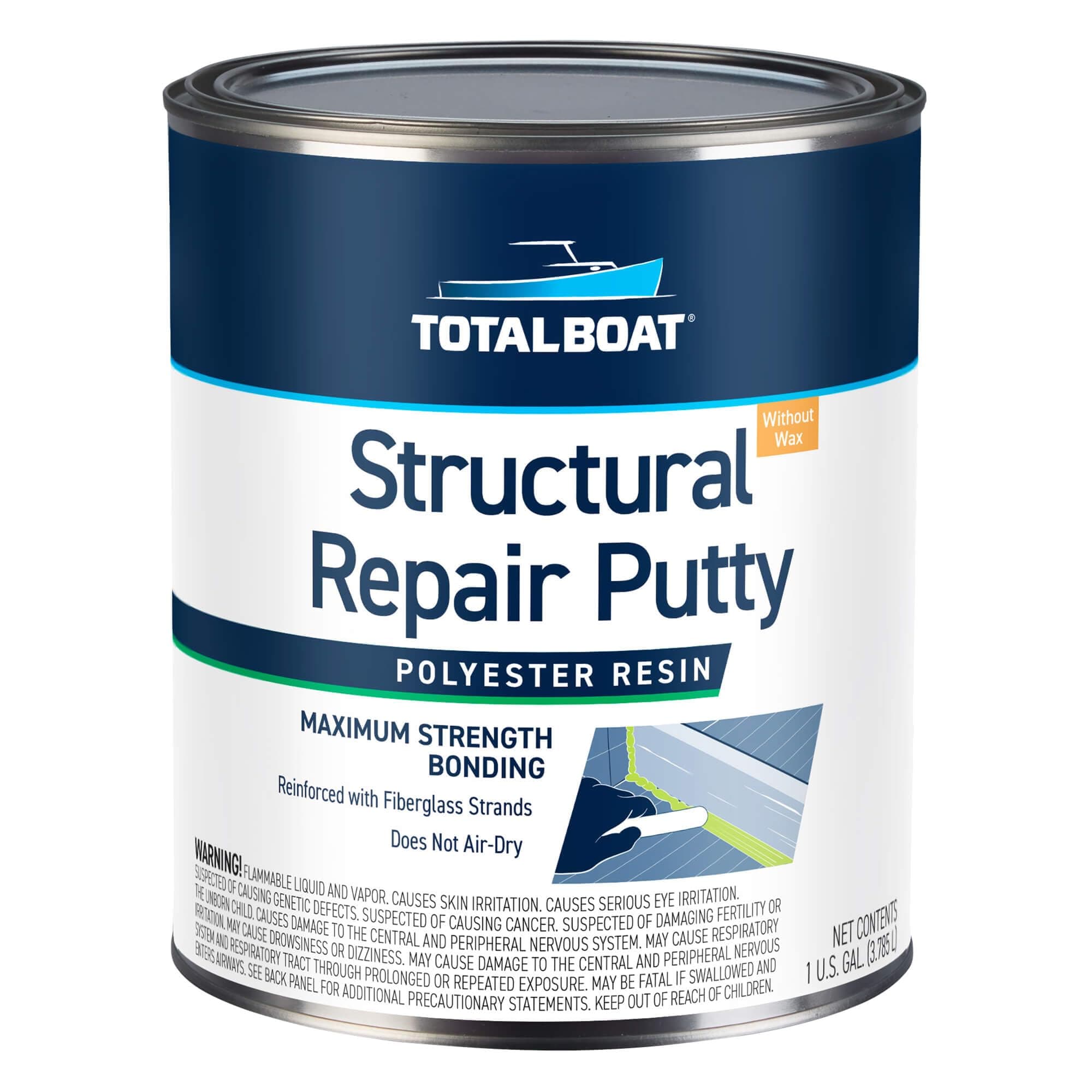 TotalBoat Polyester Structural Repair Putty - Marine Grade Long Strand Fiber Fiberglass Reinforced Filler for Boat and Automotive Repair