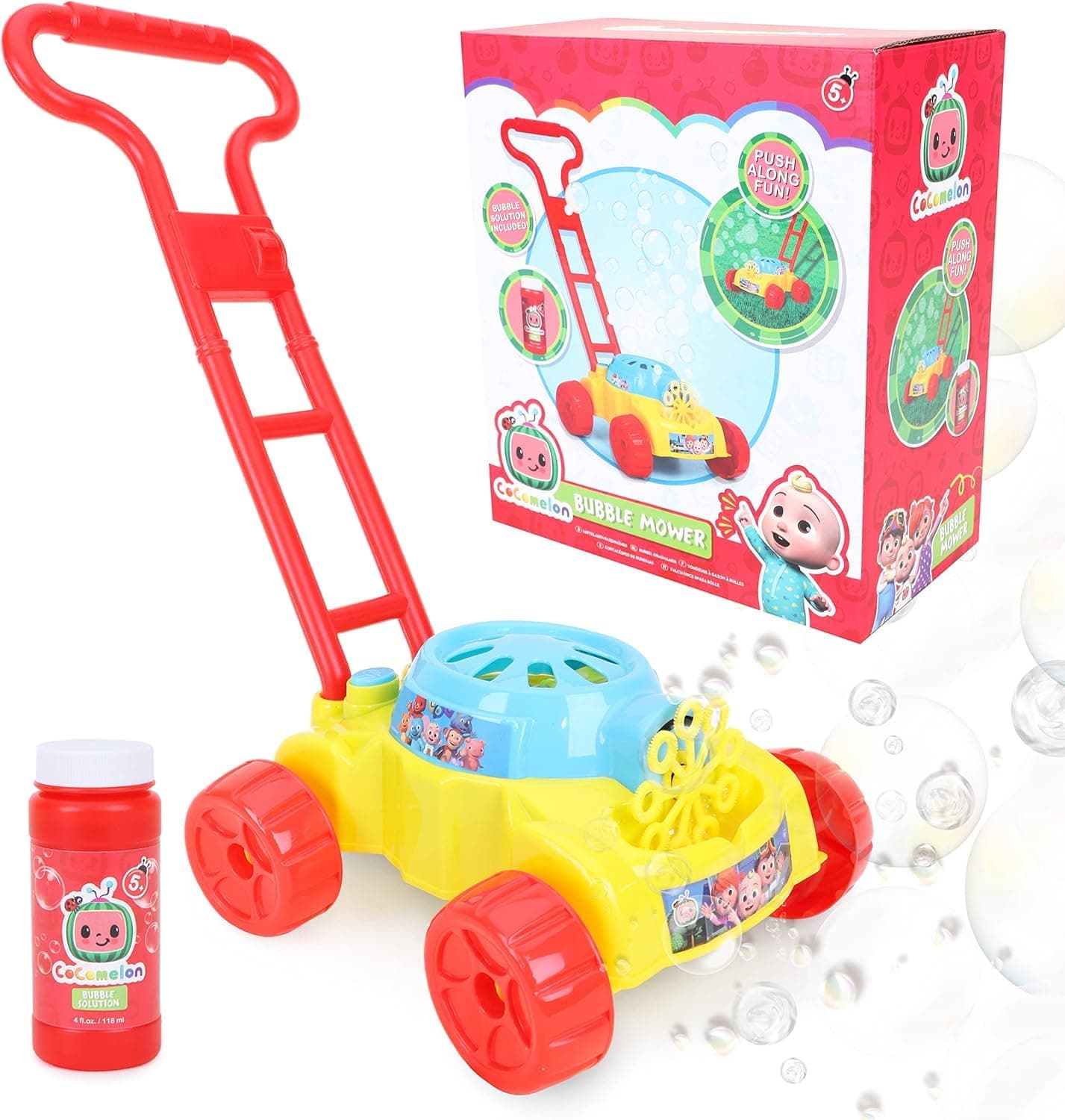 Toyland® Cocomelon Lawn Bubble Mower - Push Along Toy Lawnmower With Bubble Machine - Battery Operated - Outdoor Toys & Garden Play - Bubble Toys