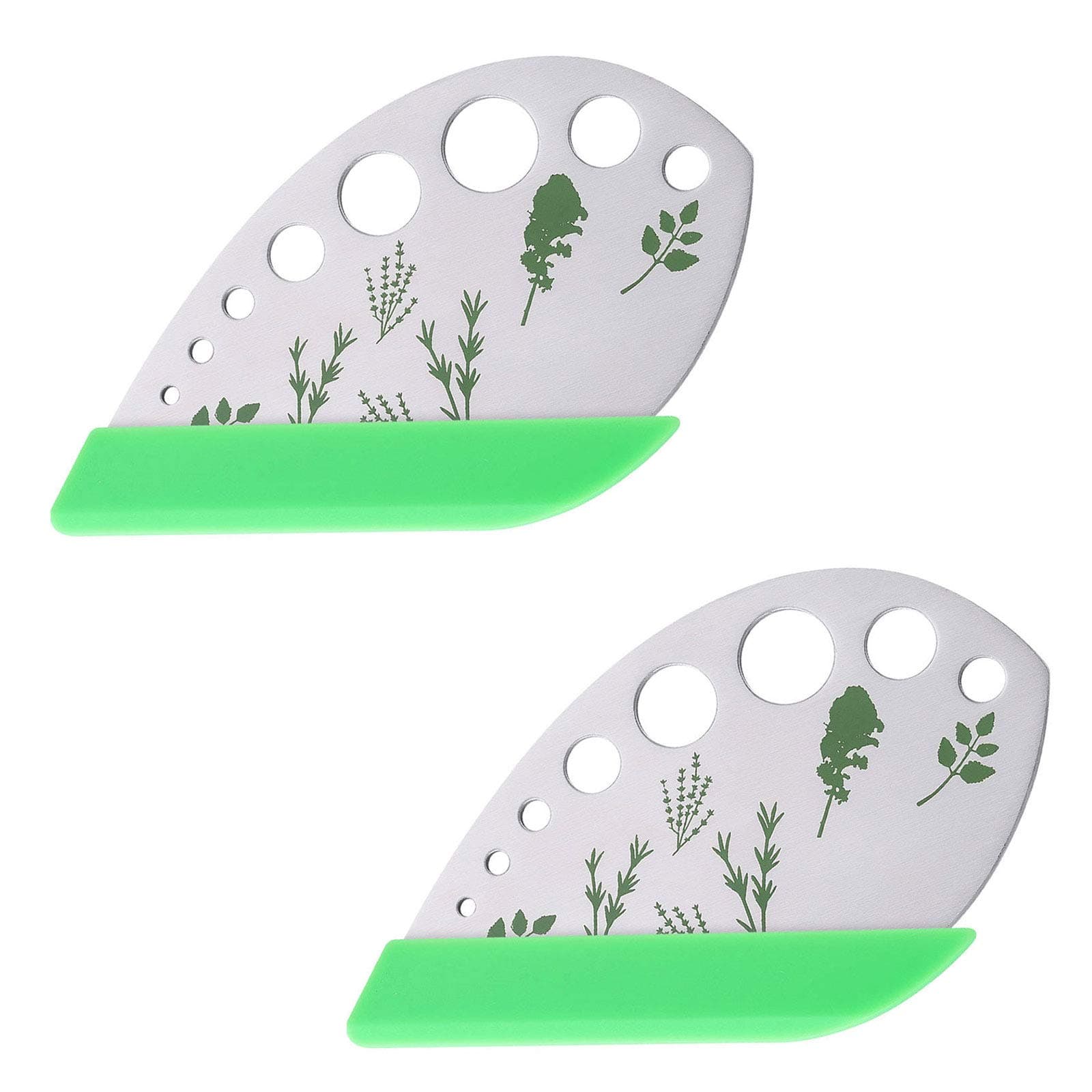 Leaf Herb Stripper, 9holes, 2 in 1 design with Blade, Stainless Steel Kitchen Herb Leaf Stripping Tool for Kale, Chard, Collard Greens, Thyme, Basil, Rosemary (2 pack)