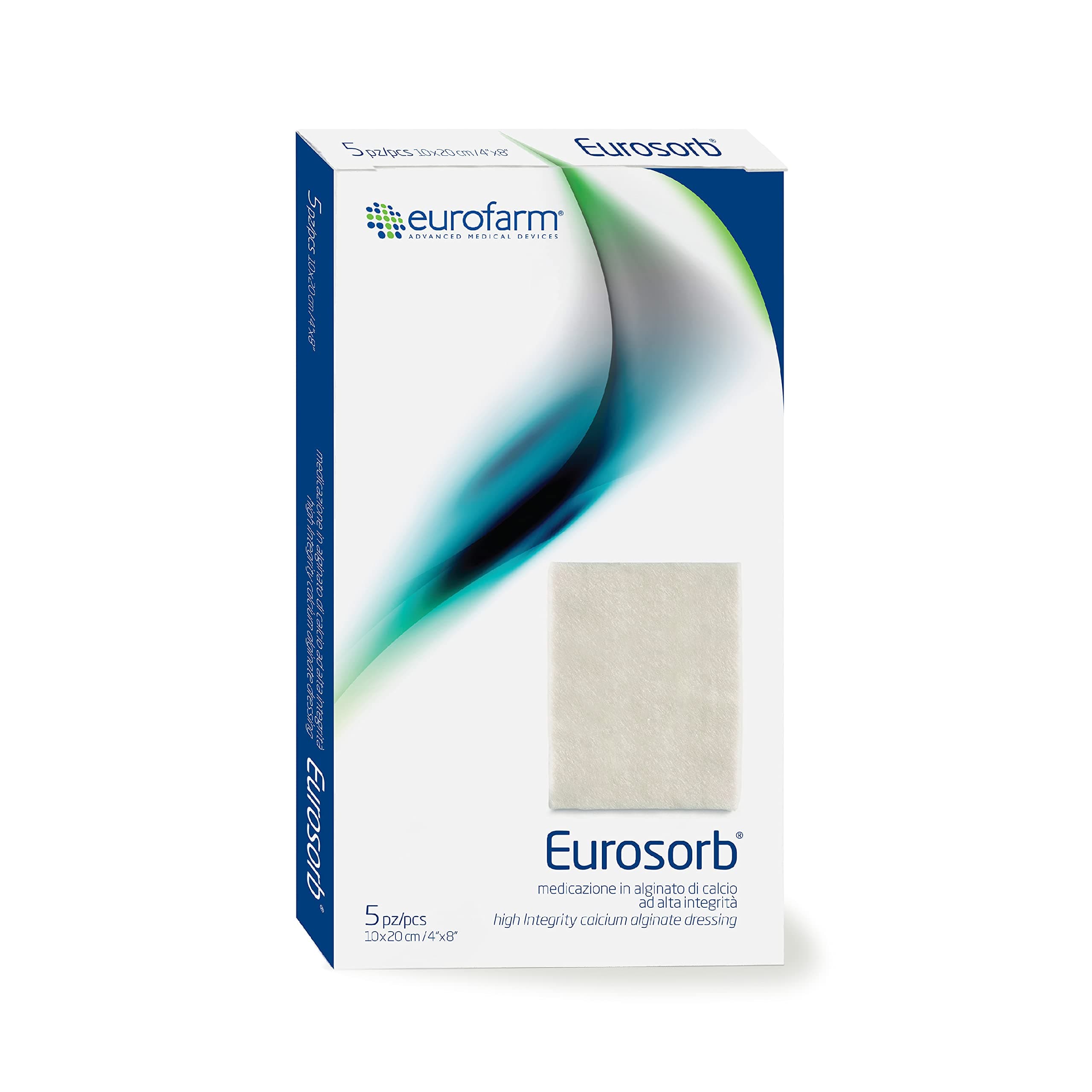 Eurosorb 4 x 8 Inches Ulcer Wound Dressing – High Integrity Calcium Alginate Fibers, Sterile Soft and Highly Absorbent Dressing – 5 Pieces