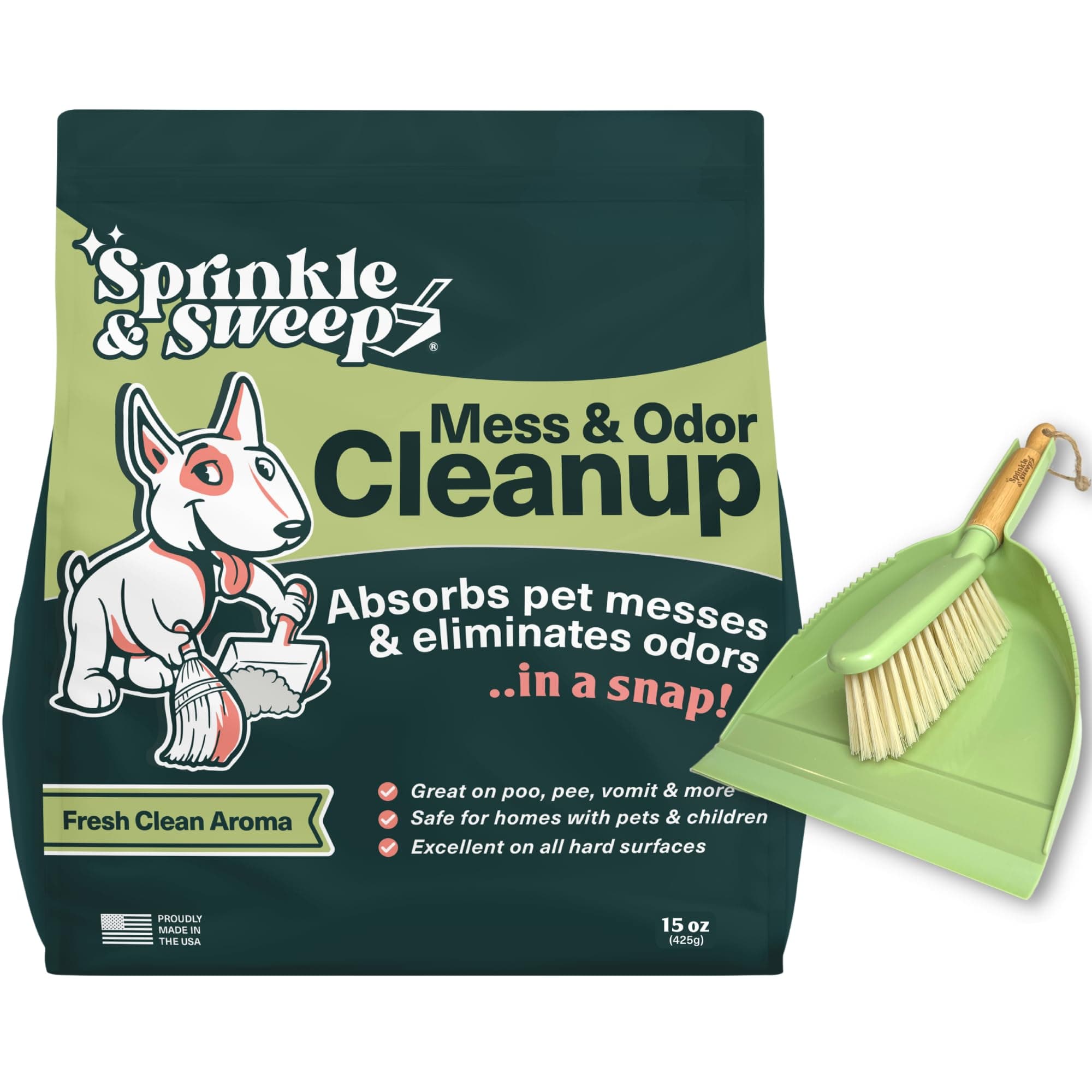 Sprinkle & Sweep - Messy Pet Accident Cleanup (1 Bag + Sweeper Kit)