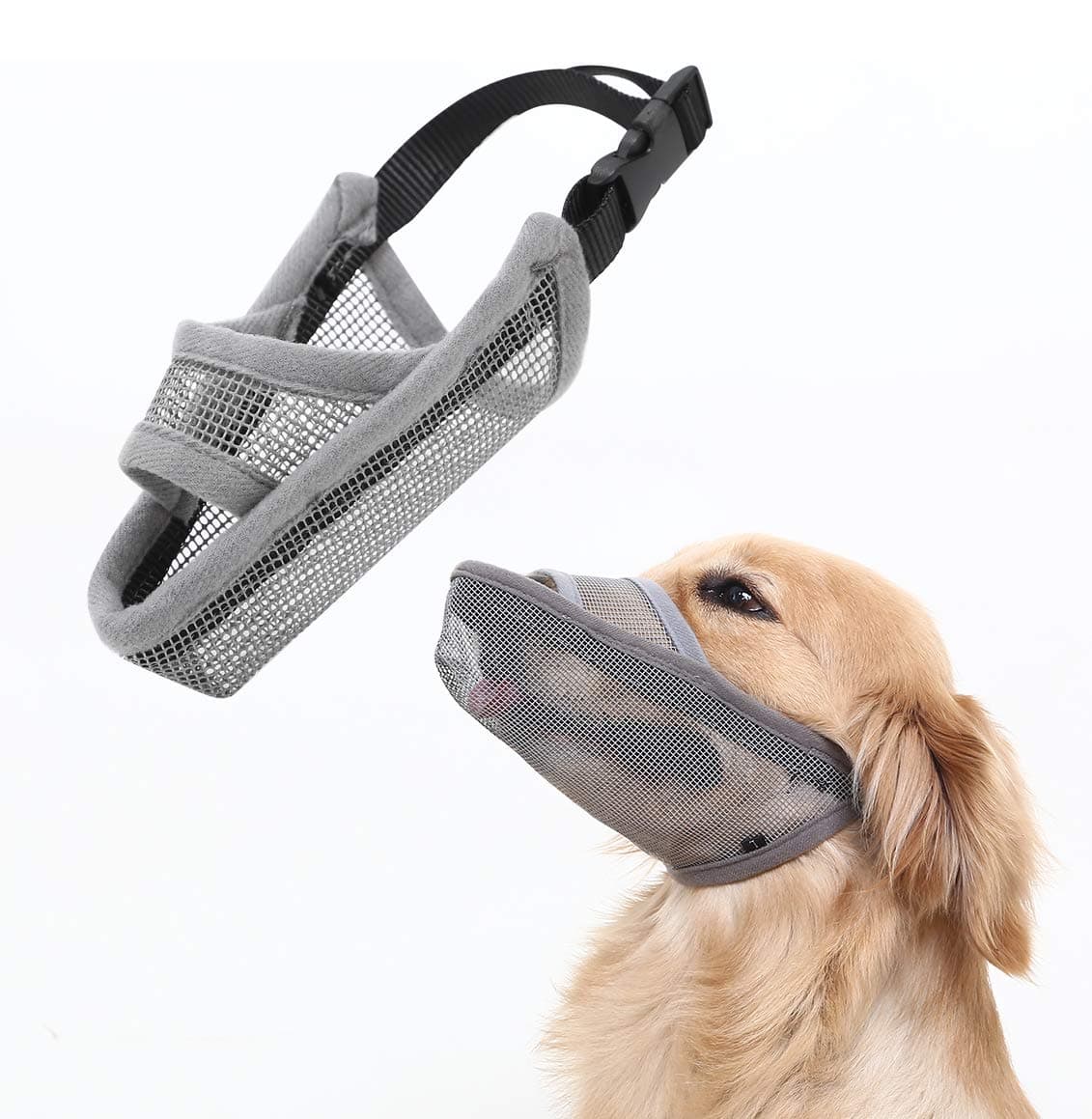 Crazy Felix Nylon Dog Muzzle for Small Medium Large Dogs Dachshund Beagle Poodle Labrador, Air Mesh Breathable and Drinkable Pet Mouth Guard for Anti-Biting Chewing Scavenging(M, Grey)
