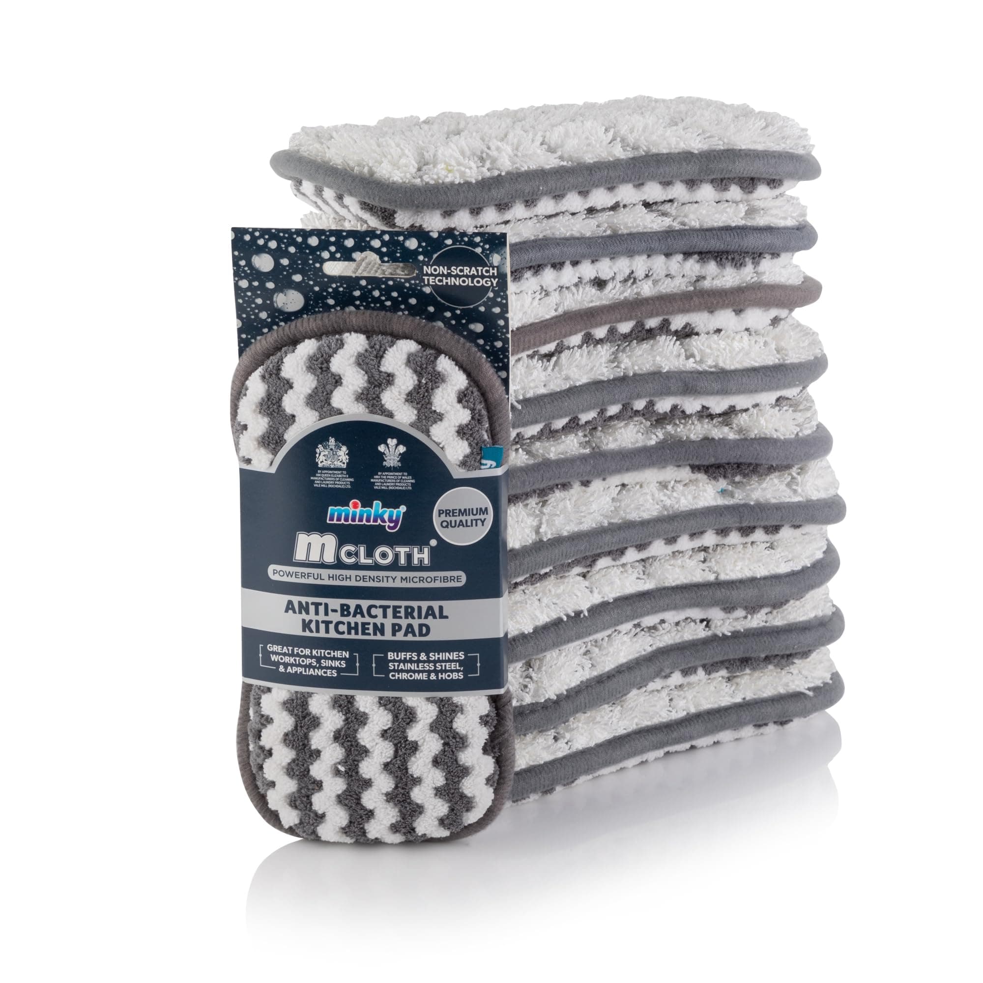 Minky M Cloth Anti-Bacterial Kitchen Cleaning Pad - 10 Pack, Anti-Bacterial Protection, Powerful High Density Microfibre With Non-Scratch Technology, Dual Sided For Powerful & Effective Cleaning