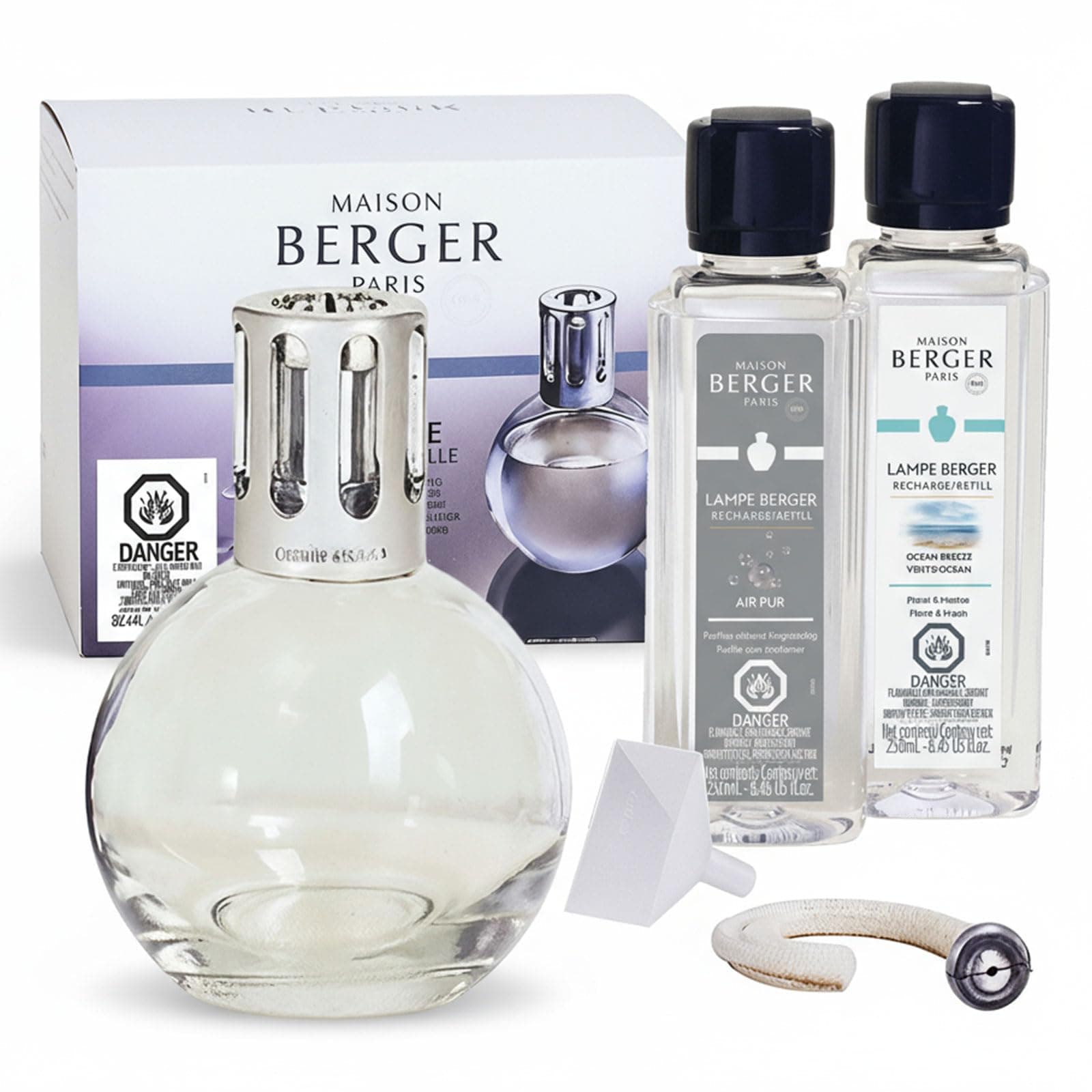 Gift Set – Lampe Berger Starter Round 2-in-1 Air Purifier & Fragrance Diffuser with Ocean Breeze & So Neutral Refills – 2 x 250 mL (8.45 fl oz) – Flameless Home Care – Made in France