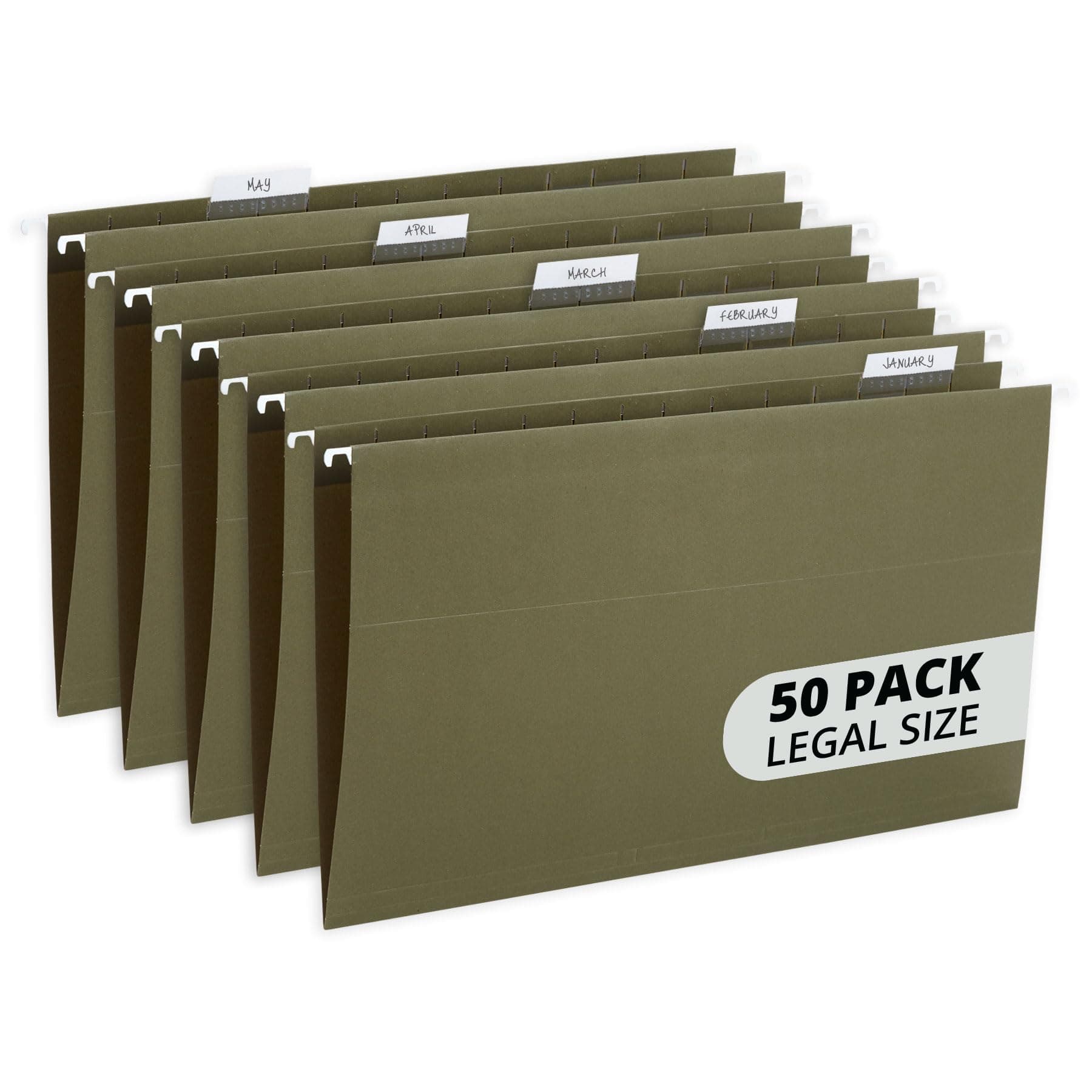 Blue Summit Supplies Hanging File Folders, 1/5 Cut Adjustable Tabs, Legal Size, 5 Tab Locations, Designed for Legal and Law Office File Organization, Standard Green, 50 Pack, Legal Size