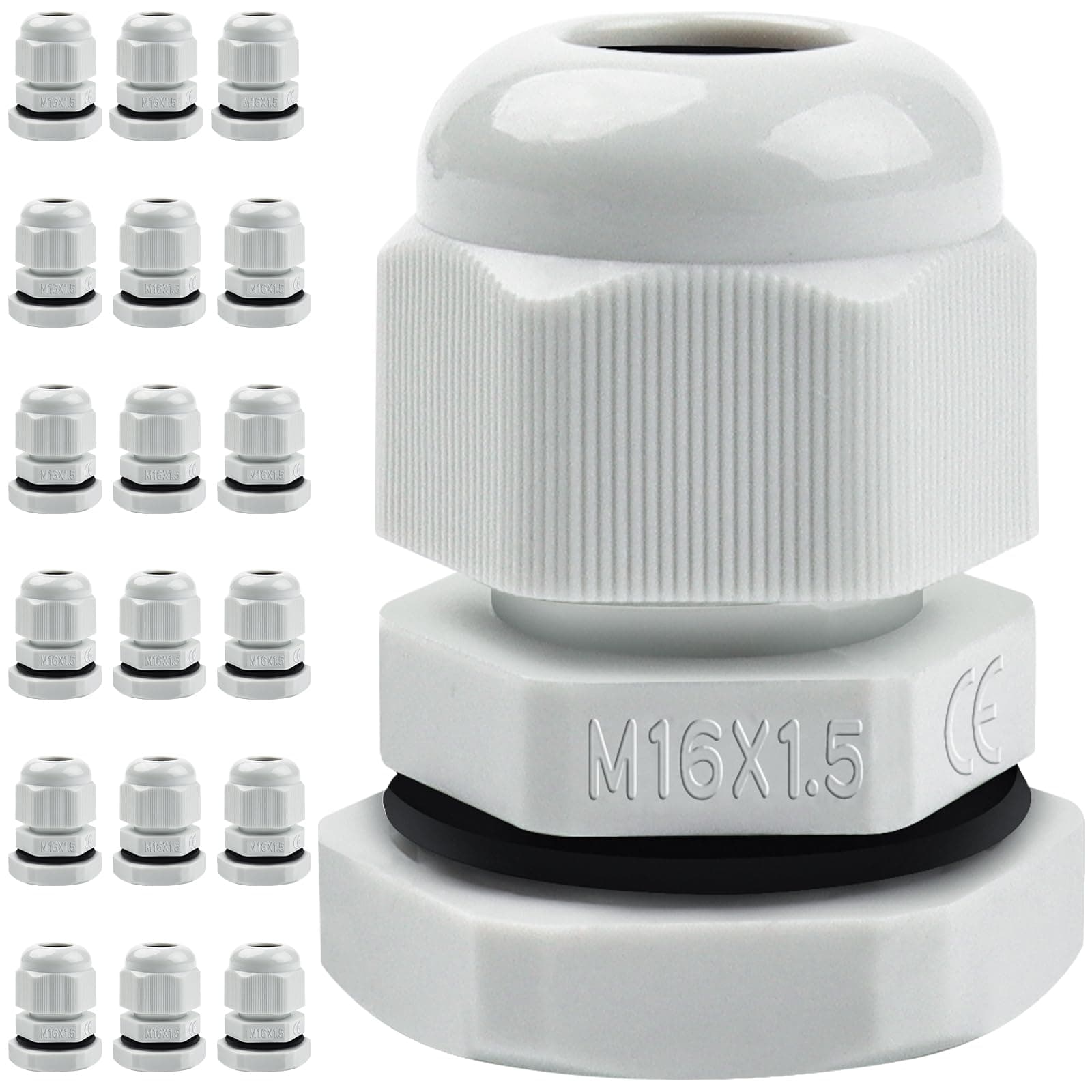 20 Pack M16 Cable Glands - Caianwin M16 IP68 Waterproof Conduit Fittings Flush Mounting for Electrical Boxes and Wall-Mounted Distribution Boxes