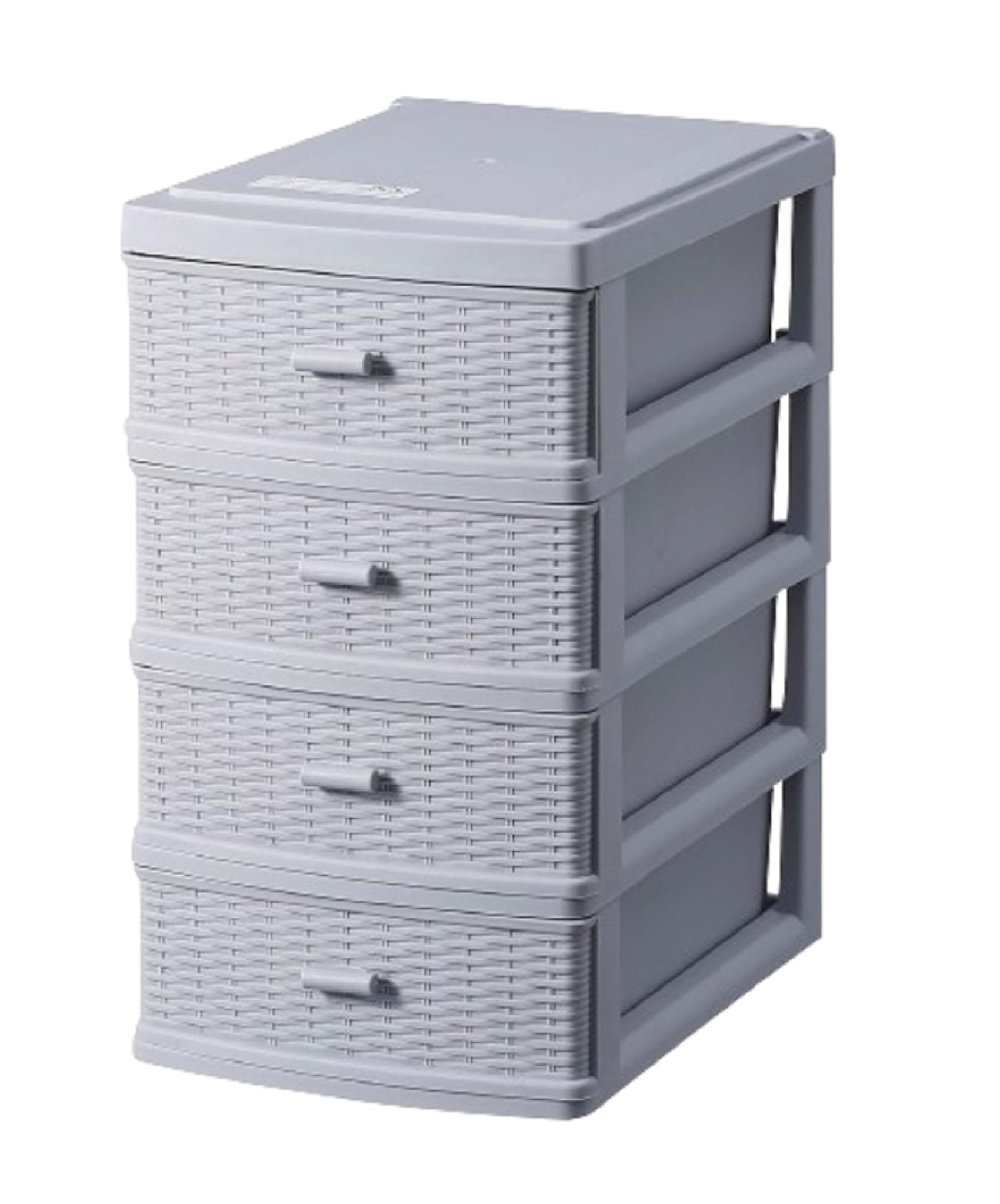 Plastic Storage Drawer Unit 4 Tier | Rattan Grey Storage Cabinet Chest Tower Trolley | Home Kitchen Office School Garage | 32 (Height) x 17.9 (Width) x 25.8 (Length) cm