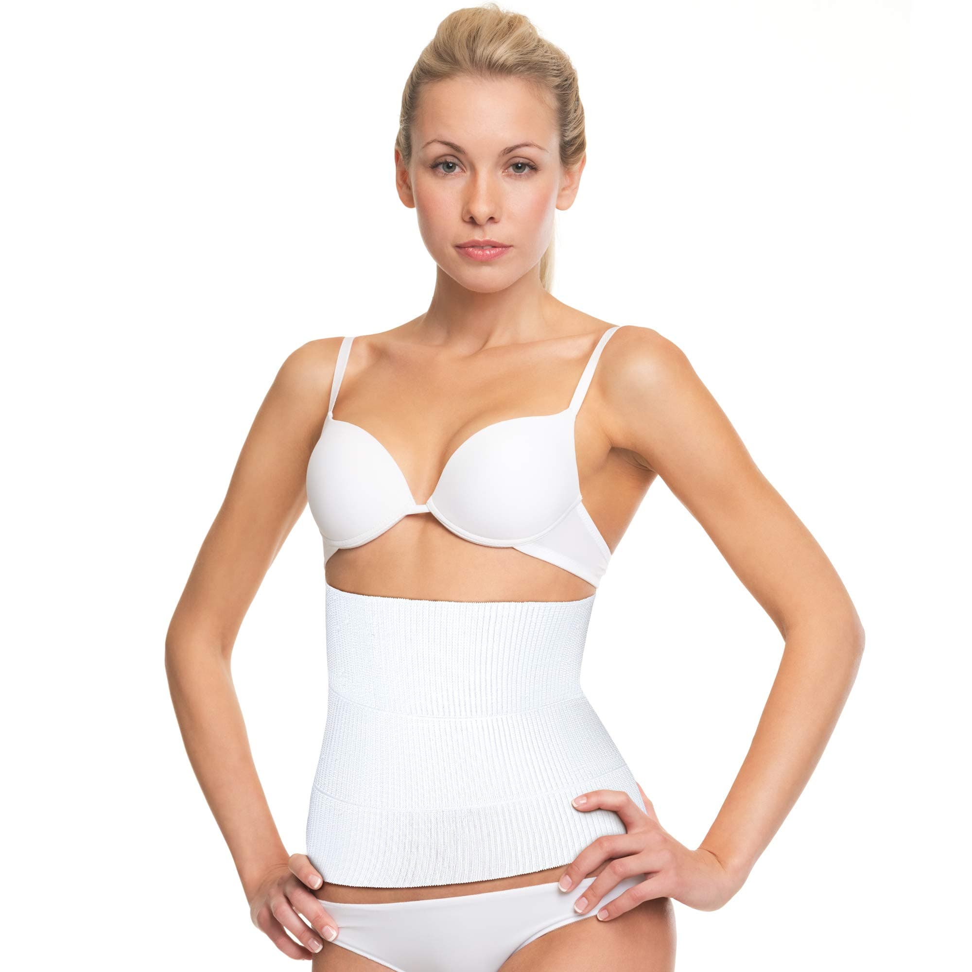 Abdominal Binder Post Surgery, Postpartum Compression Belly Wrap Band - Waist Trainer for Men and Women (L/XL) White