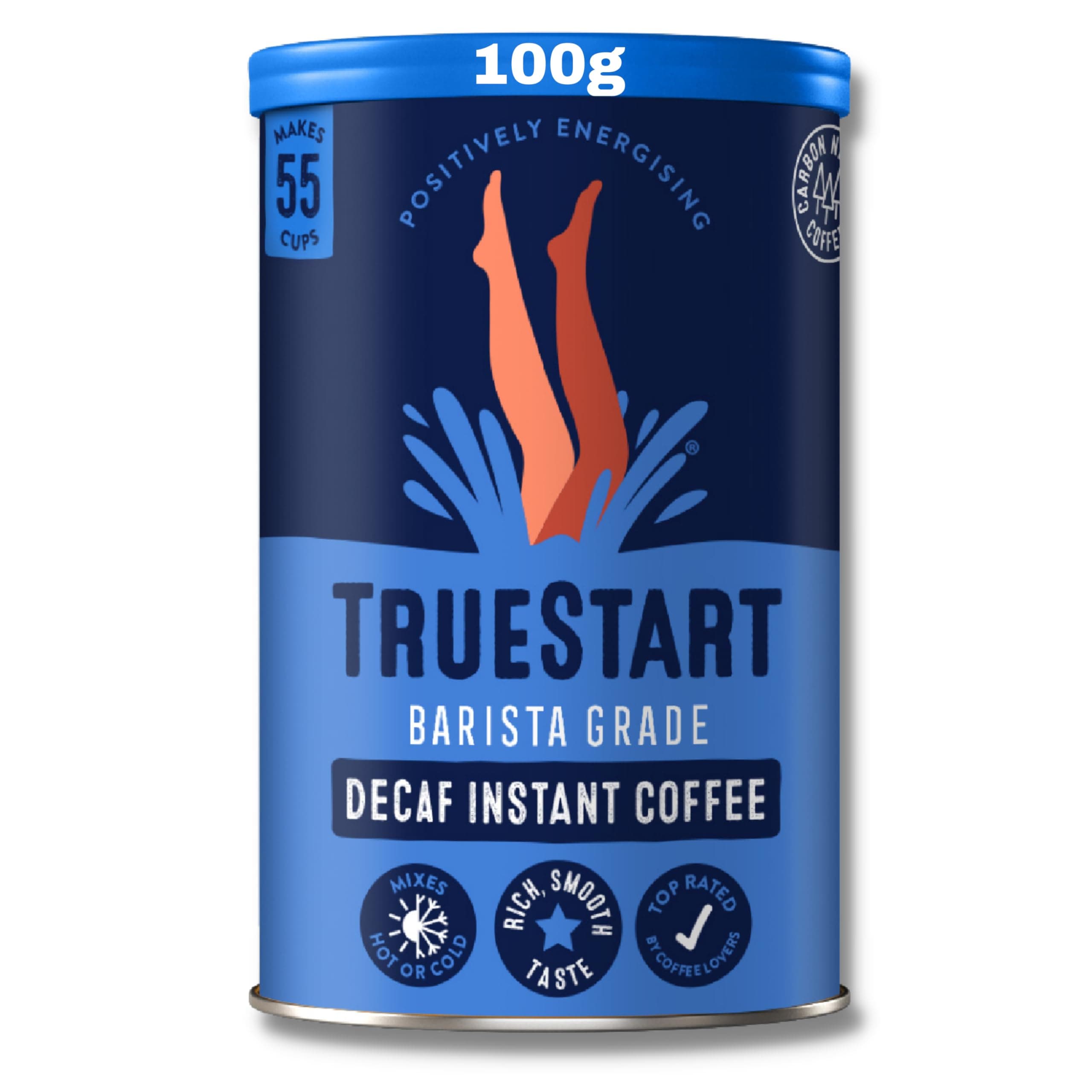 TrueStart Barista Grade Decaf Coffee – 100% Full Flavour Instant Coffee, 1 Pack (100g, 55 Cups), Mycotoxin-Free & Rich in Antioxidants, Premium Freeze-Dried, Smooth Rich Roast, Decaffeinated