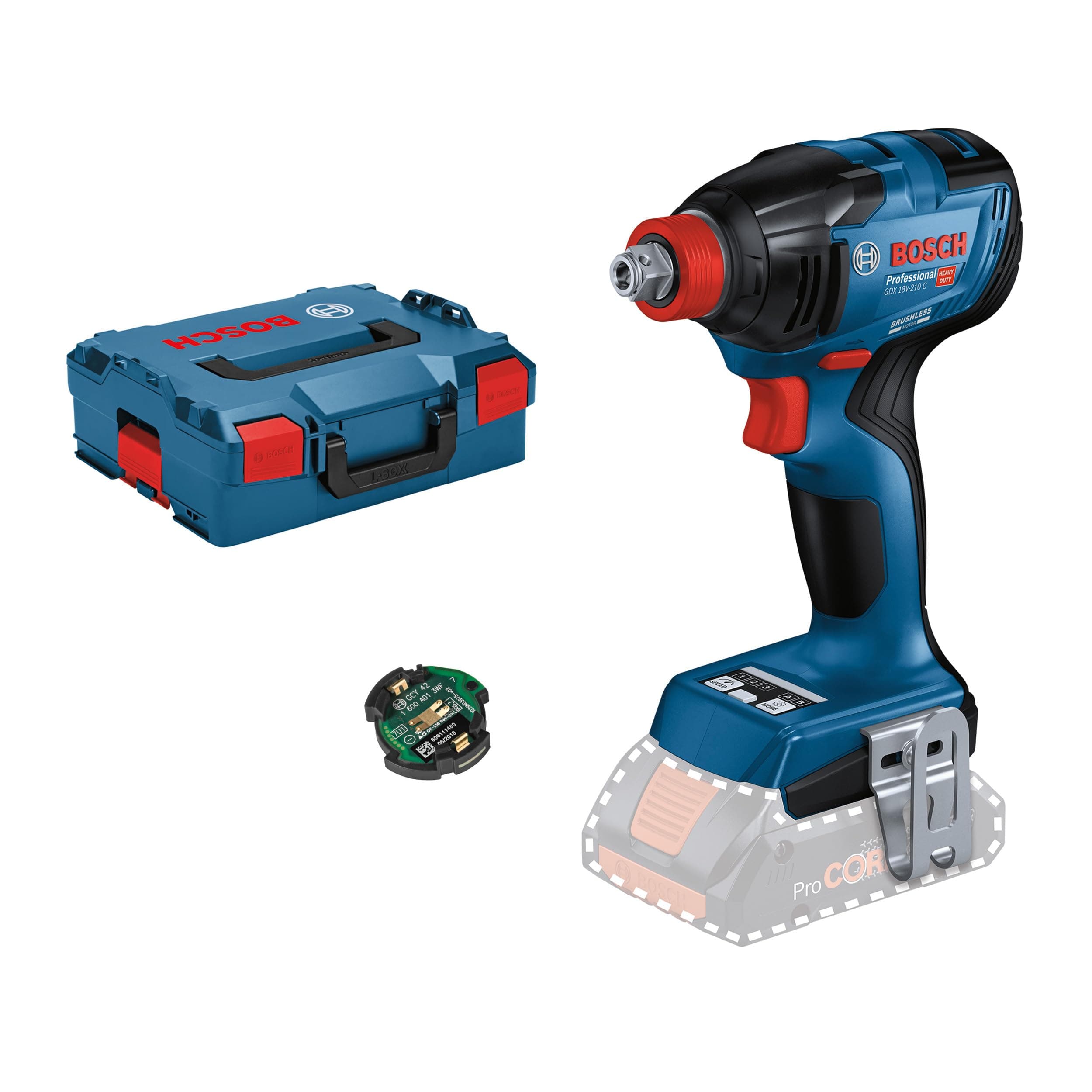 Bosch Professional 18V System Cordless Impact Driver GDX 18V-210 C (max. Torque of 210 Nm, Without Battery/Charger, incl. 1 x GCY 42 Bluetooth Low Energy Module, L-BOXX 136)