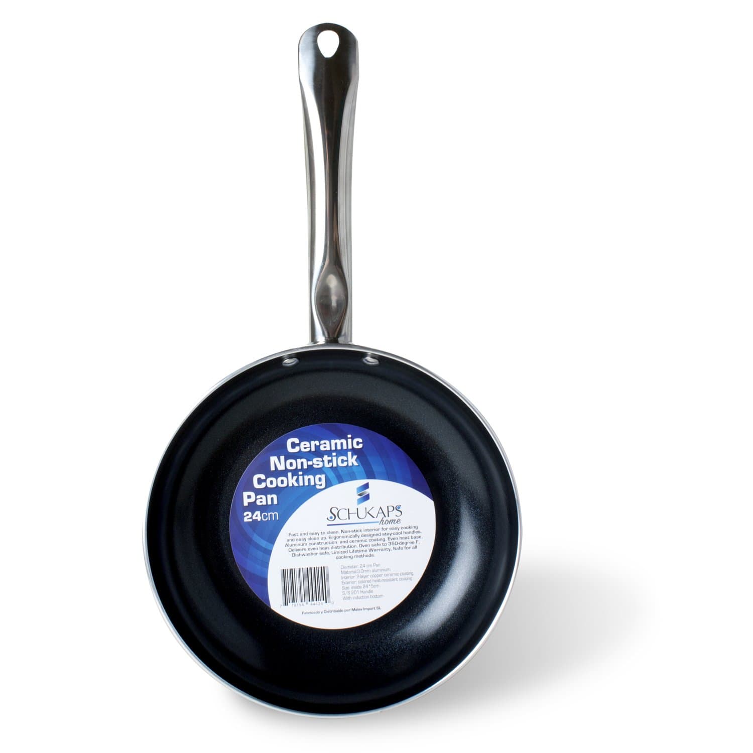 Ceramic Copper Coated Non-Stick Cooking Pan Black 24cm Aluminium (9,5” inches) 5cm Height with S/S 201 Handle - Schukaps Home -