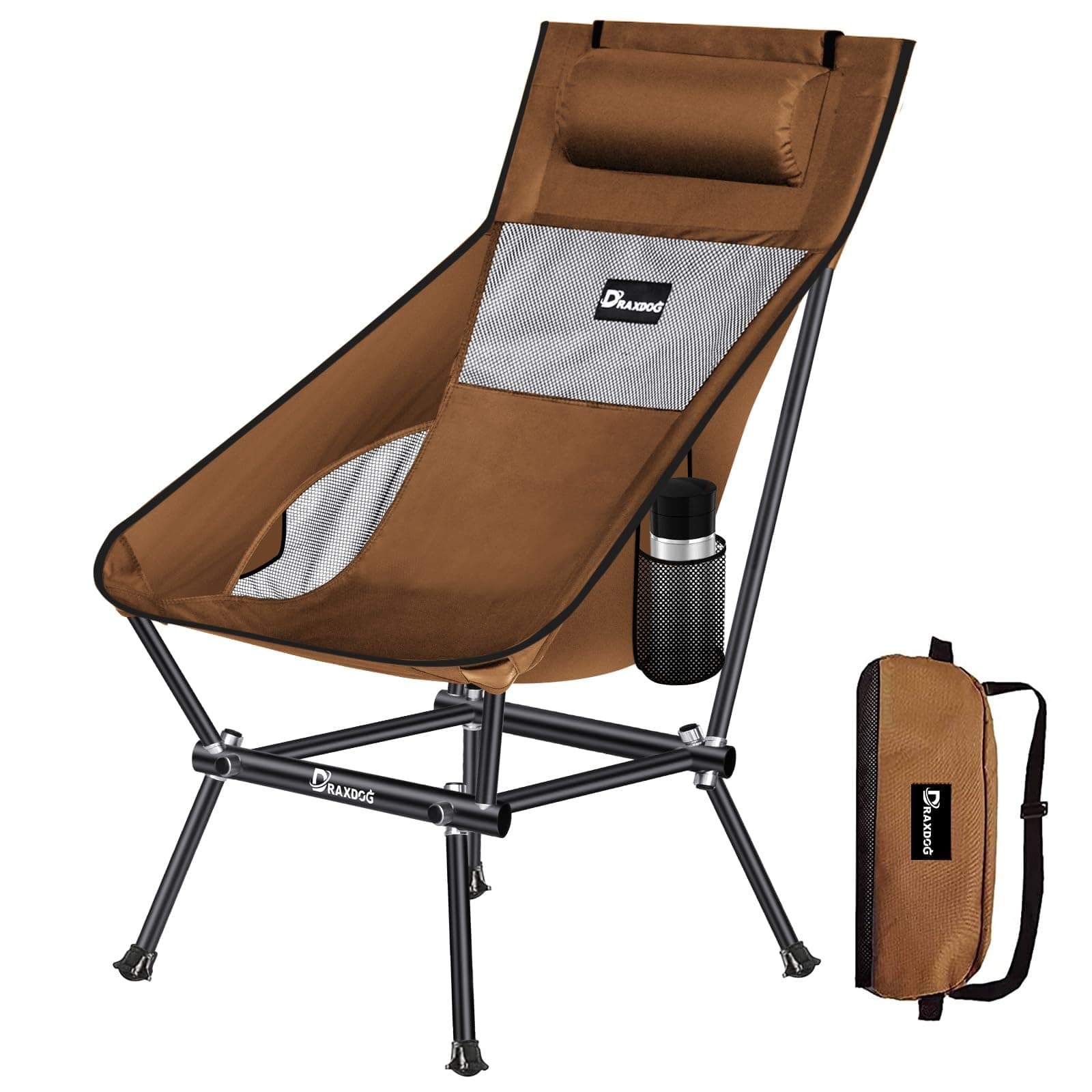 Camping Chair, Patented for Invention, includes Complimentary Backpack, Portable Folding Chair, Beach Chair with Side Pocket, Lightweight Hiking Chair WB-ZZ YC (Coffee)