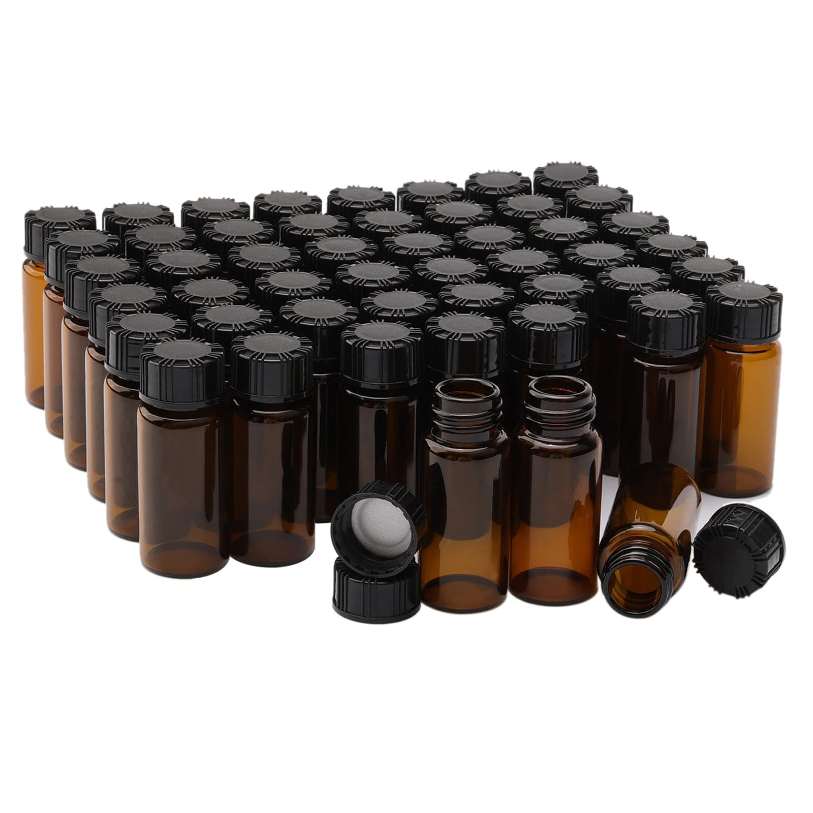 JIUWU 0.3oz 10ml Amber Small Glass Vials, Liquid Sampling Glass Bottles Clear Vials Screwcap Lab Container, Pack of 50