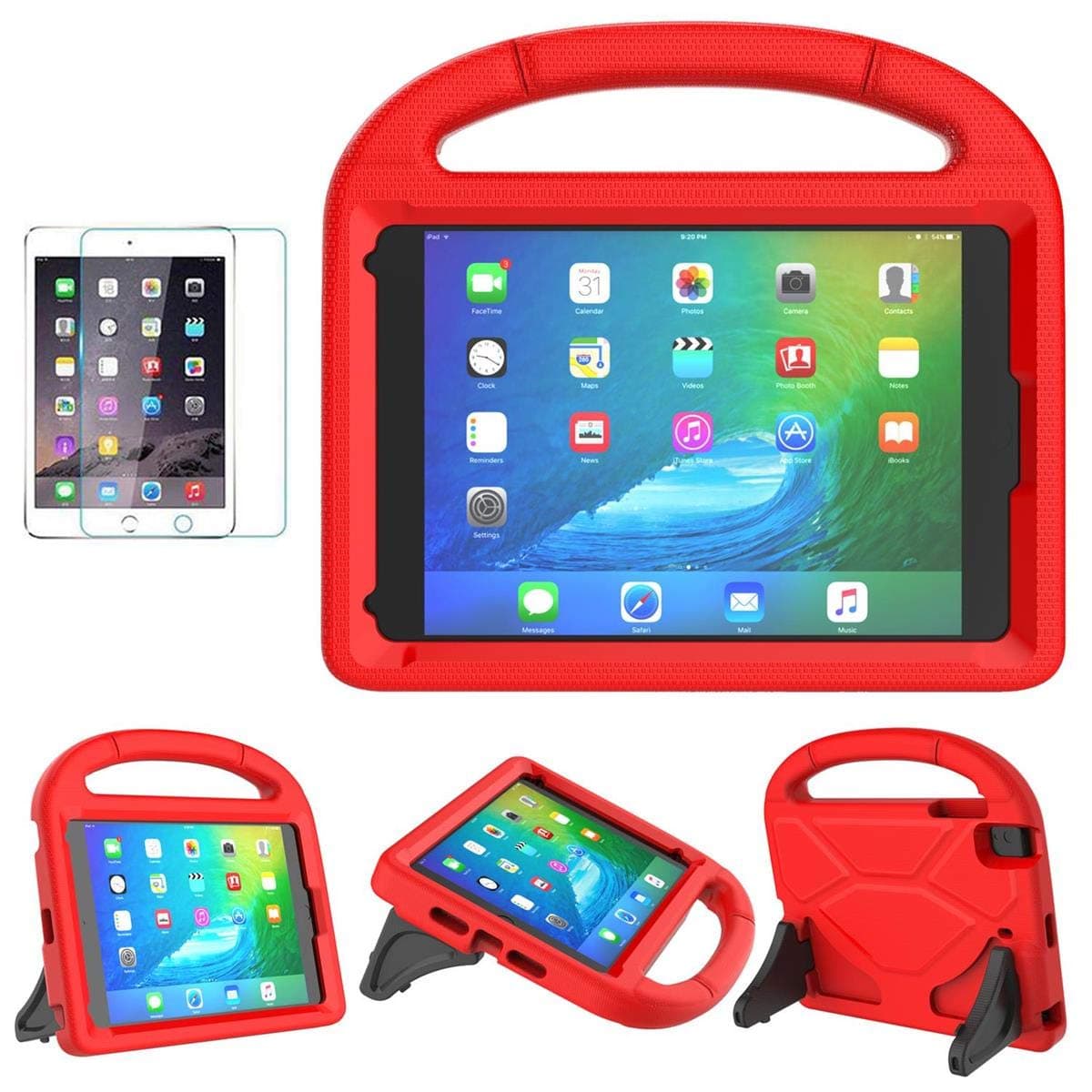 SUPLIK Kids Case for iPad mini 5/4/3/2/1 (7.9"), Durable Shockproof Handle Bumper Stand Cover with 2*Screen Protectors for 7.9 inch Apple iPad mini 5th/4th/3rd/2nd/1st Generation, Red