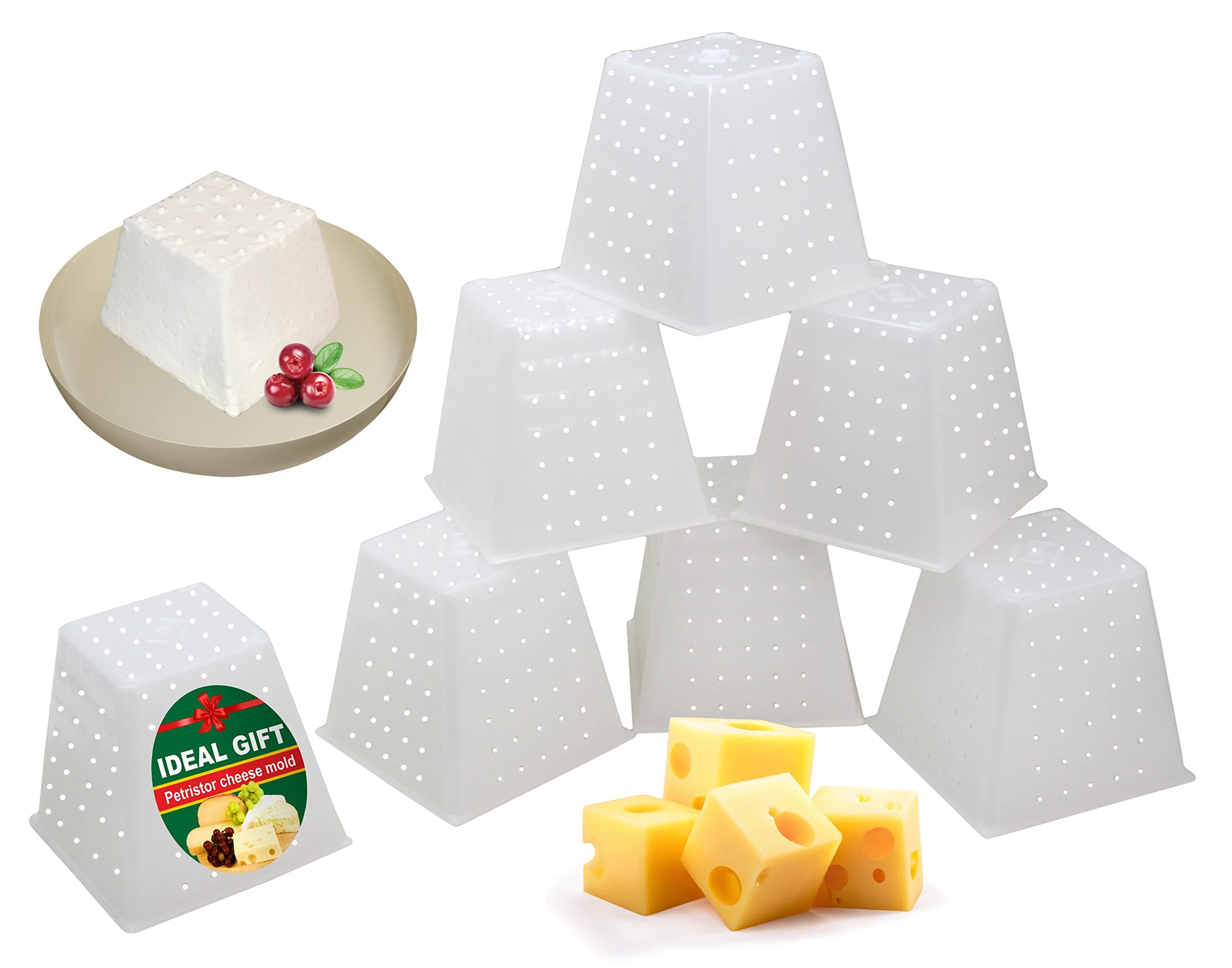 7 pcs Small Cheese Mold Pyramid 0.45QT - Soft Cheese Mold for Cheese Making - Homemade Cheese Making Supplies - Cream Cheese Form Mold - Moldes Para Queso Fresco Casero - Feta Cheese Making Basket