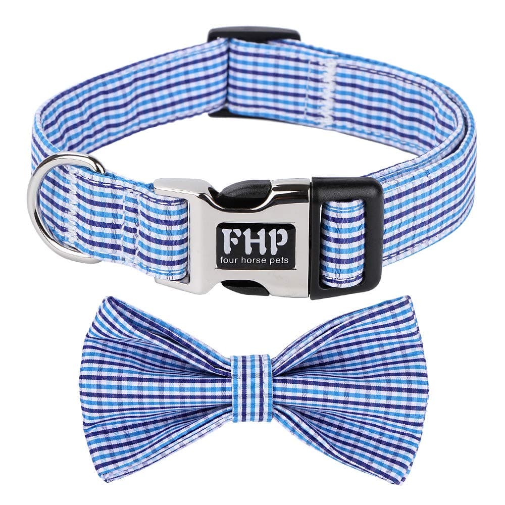 Cute Soft Dog with Bowtie, Detachable Adjustable Bow Tie Collar Pet Gift (Small (Pack of 1), Blue Grid)