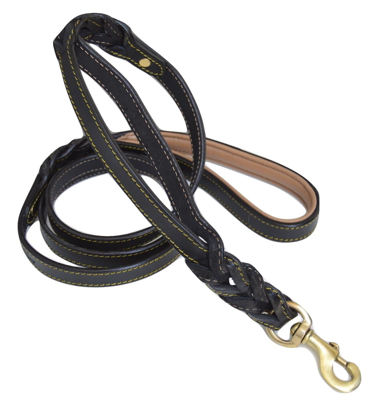 Soft Touch Collars, 6 Foot Braided Leather Dog Leash with Traffic Handle, Two Handles for Training and Safety, Double Your Control 2 Locations, Lead Large Medium Dogs, Black 6Ft X 3/4 Inch