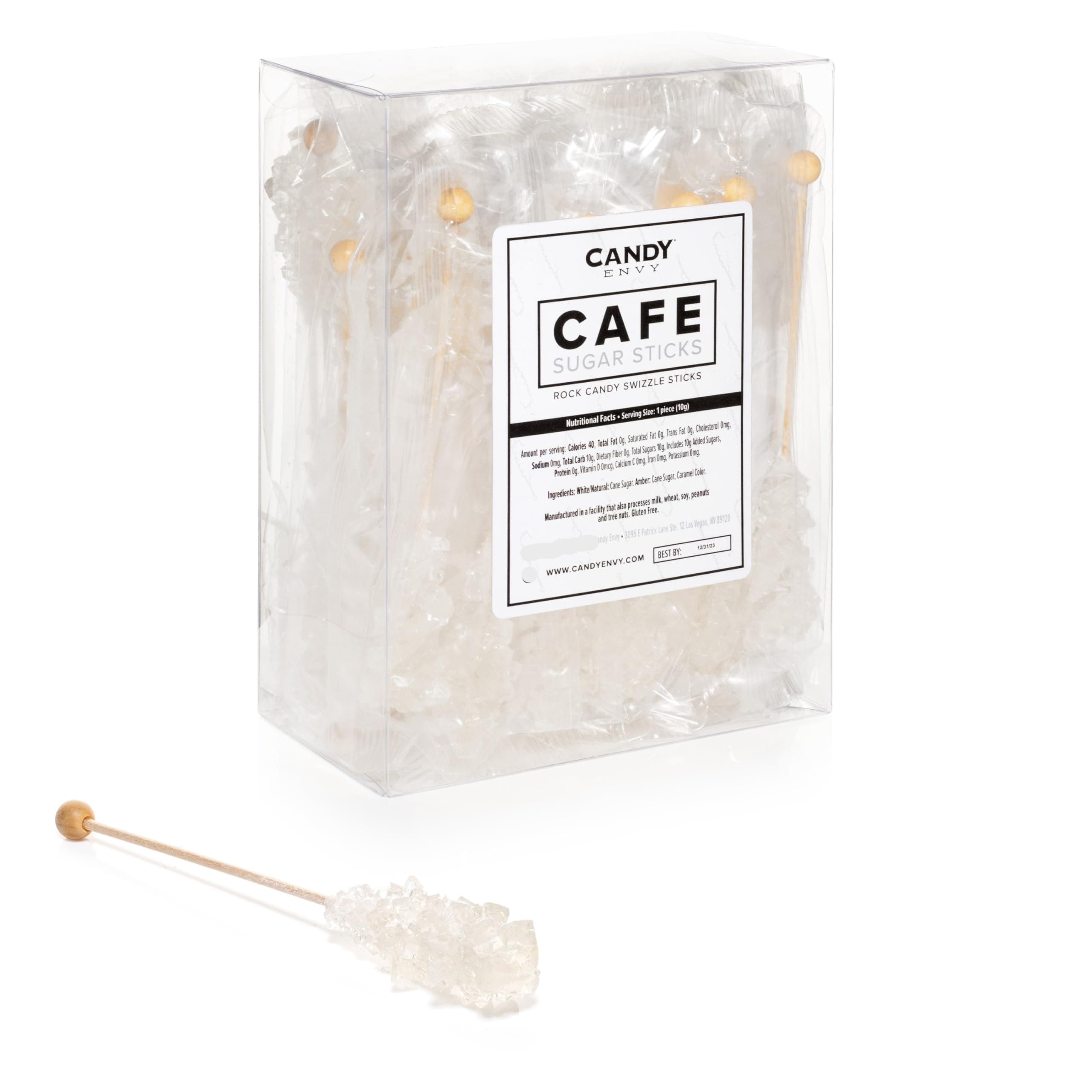 Candy Envy - White Café Sugar Sticks Mini Rock Candy - 36 Individually Wrapped White Treats - Original Sugar Flavored Drink Stirrers
