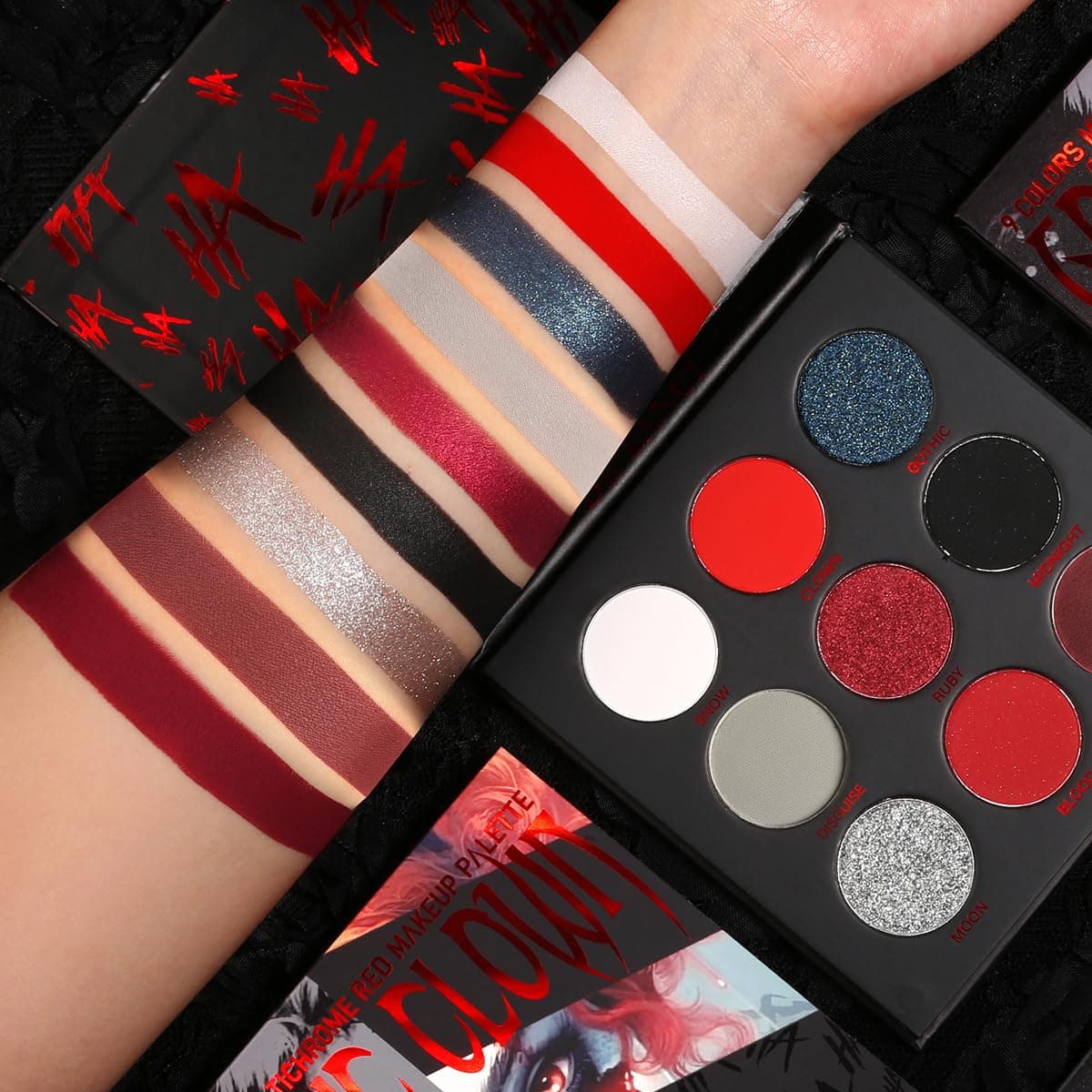Red Goth Eyeshadow Palette - 9 Colors True Hot Red Black Eye Shadows | Halloween Glitters Makeup | Matte Shimmer High Pigmentation | Clown Vampire SFX Halloween Christmas Palette