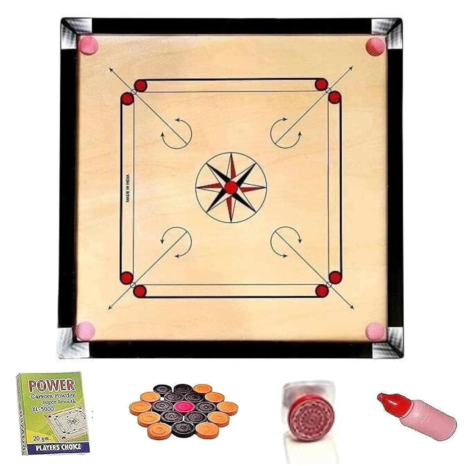 Superior Matte Finish Practice Carrom Board for Serious Professional Practice with Coins Striker and Powder Beige ABC- Engineering Wood (32 x 32 Inches Carrom Board Style B)