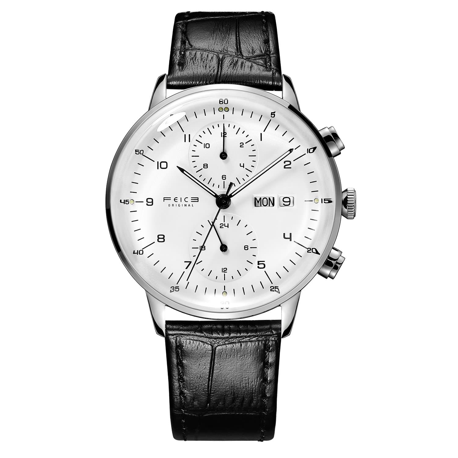 FEICE Men's Automatic Watch Multi-Function 24H Analogue Wrist Watch Mechanical Calendar Stainless Steel-AWM02