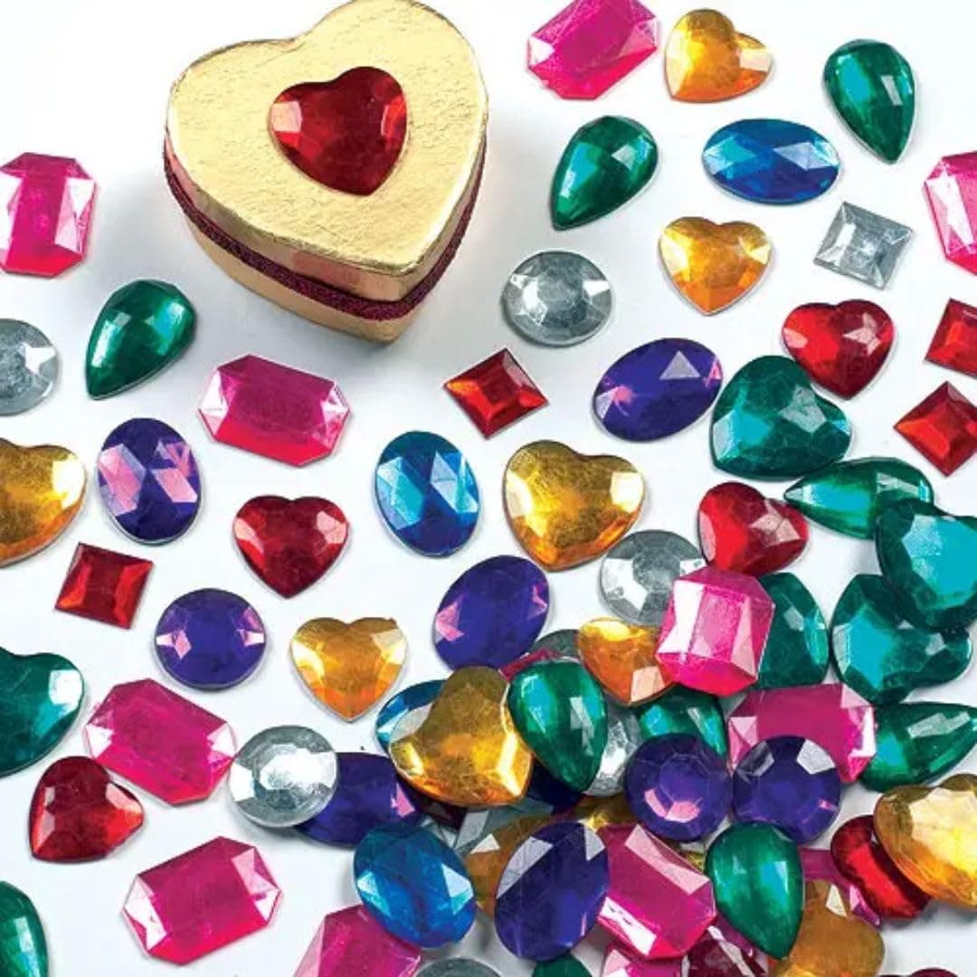 EK632 Large Self Adhesive Acrylic Gems (Pack of 120) Multicoloured Embellishments for Kids Arts and Crafts, Assorted