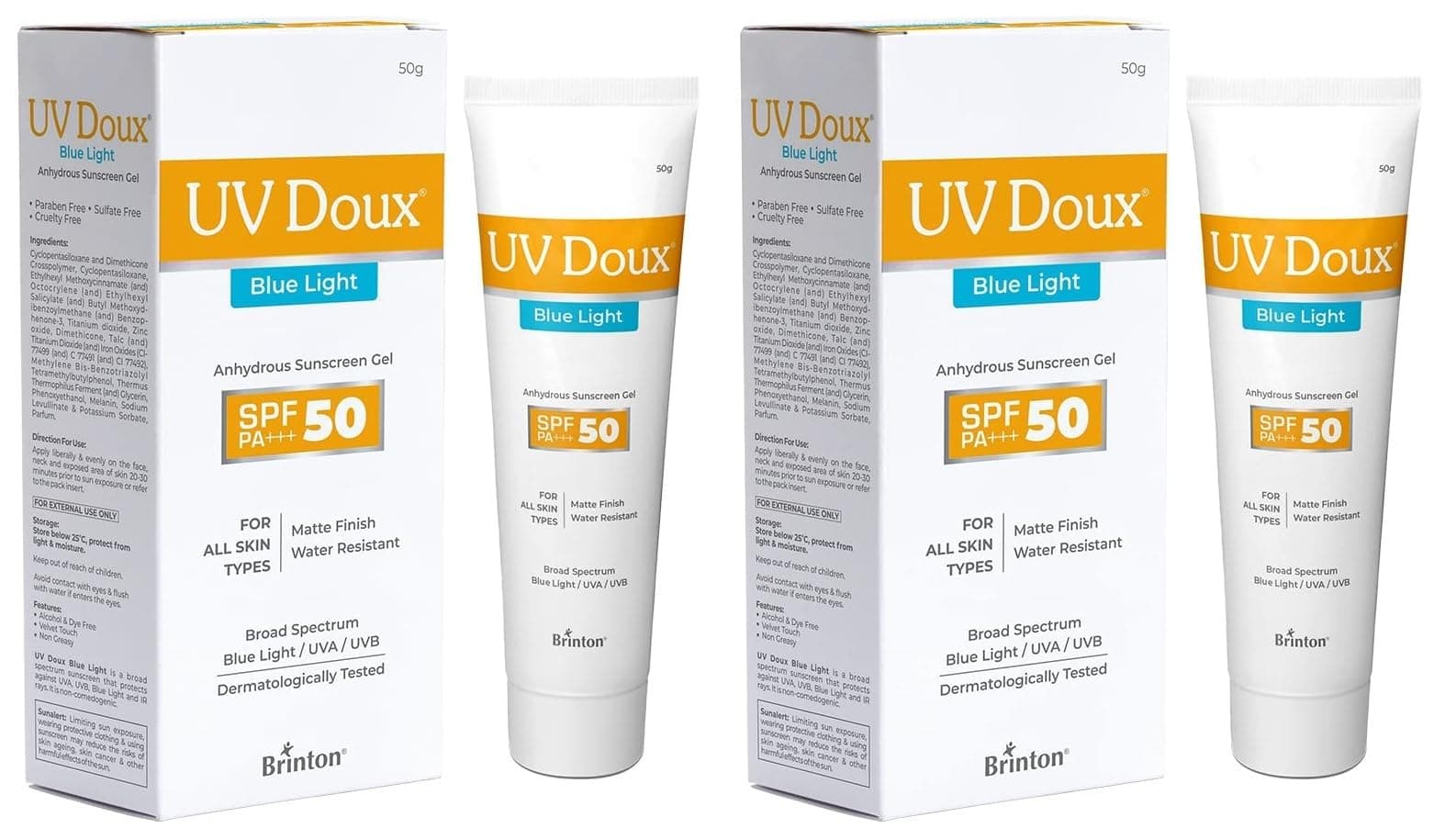 UV Doux Blue Light Tinted Sunscreen Gel SPF 50 PA+++|India’s No.1 Dermatologist Recommended Brand |UVA/UVB & Blue Light Protection, Benzene Free| Matte Finish |Oily & Acne-Prone Skin|50 g (Pack of 2)