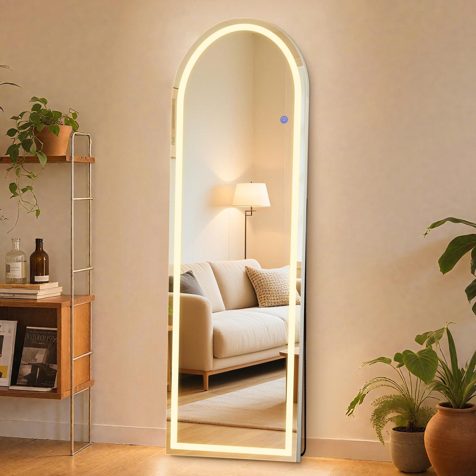 Sweetcrispy Mirror Full Length with LED Lights,60" 16" Floor Mirror Dimming & 3 Color Lighting, Large Mirror Full Length Aluminum Alloy Thin Frame for Bedroom, Dressing Room, Arched