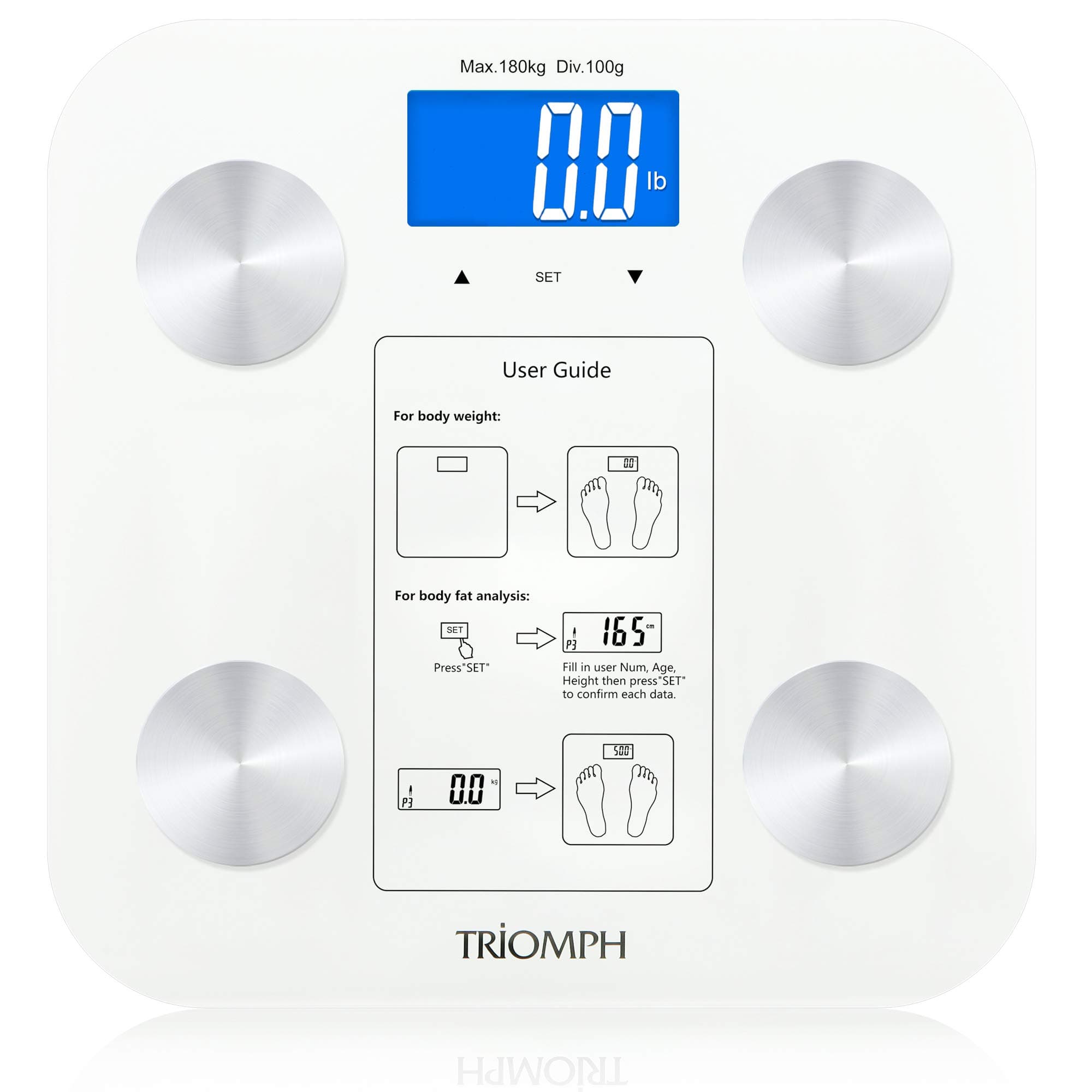 Body Fat Scale, Digital Bathroom Scale Body Composition Analyzer with Backlit LCD for Body Weight, Fat, Water, Muscle, BMI, Bone Mass and Calorie, 10 Users, 400 lbs Fat Loss Monitor, White