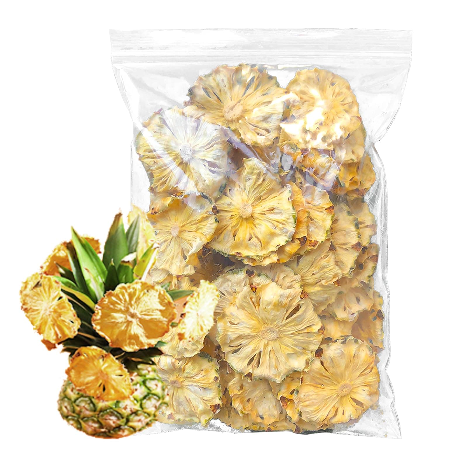 250G Dried Pineapple No Sugar Added Chips - Dehydrated Pine-apples Flowers Cocktail Garnish - Edible Piña Slices Dry Fruit Freeze Natural Dehydrated Fruit for Cake/Drink/Baking