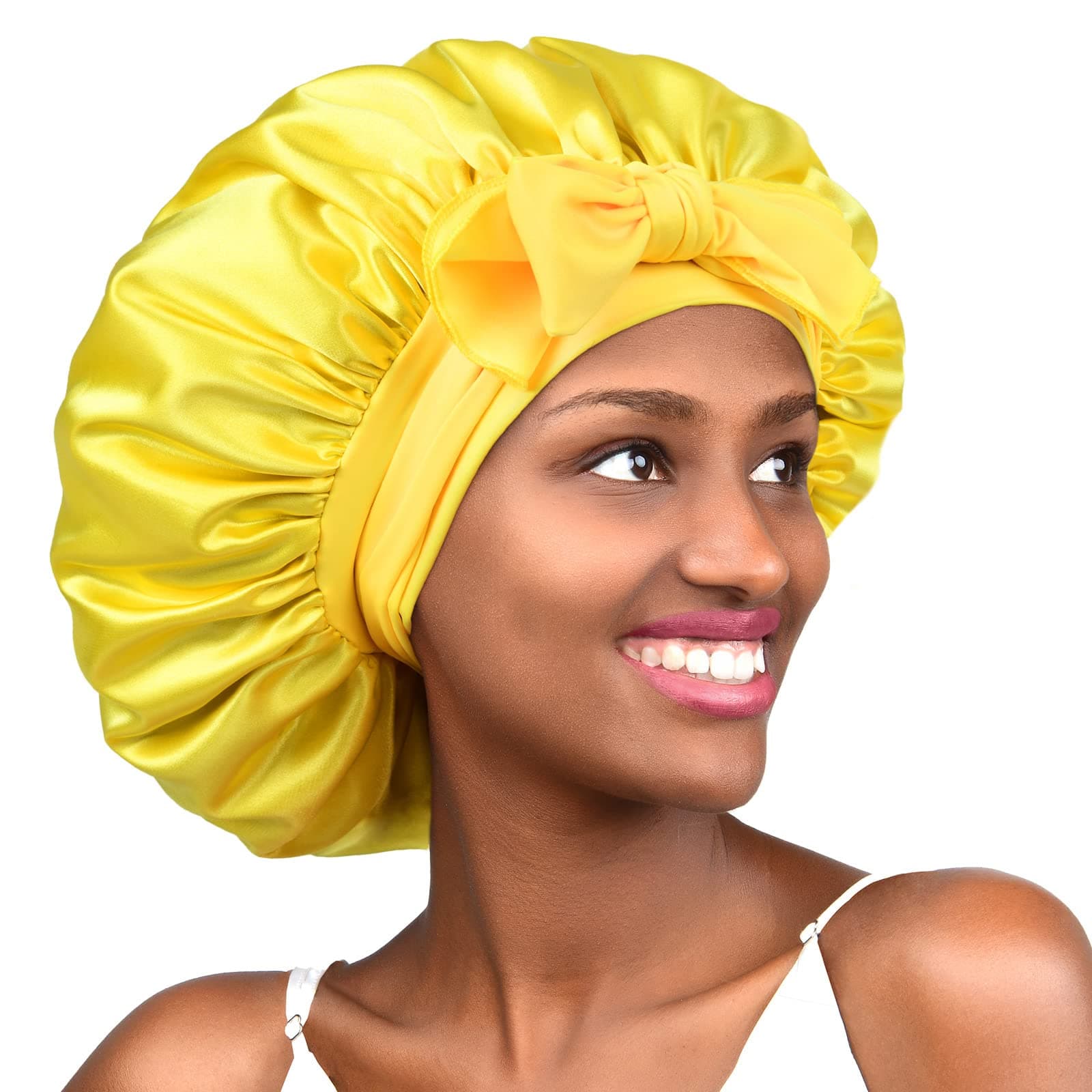 YANIBEST Silk Bonnet for Sleeping Women Satin Bonnet Double Layer Satin Lined Hair Bonnet with Tie Band Curly HairOEKO-TEX STANDARD 100