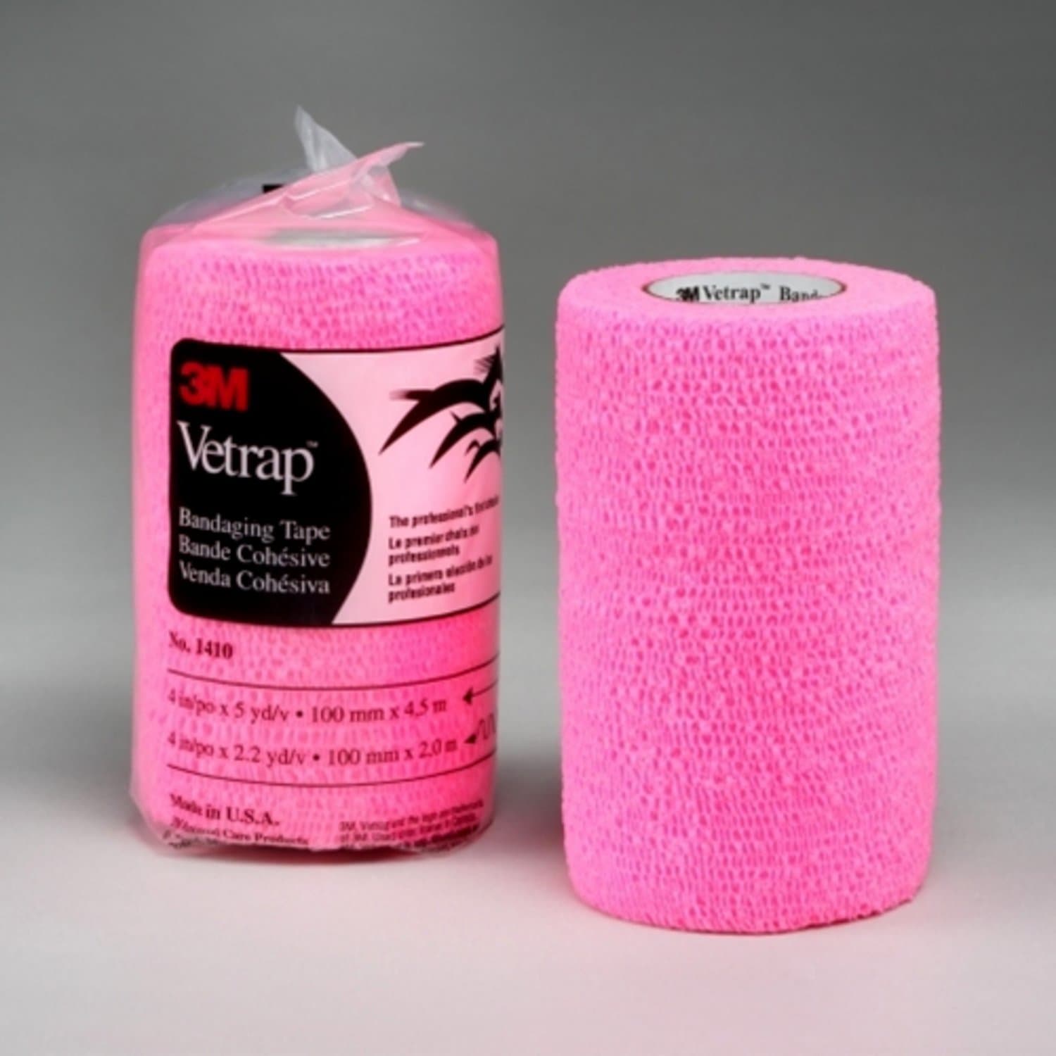 Vetrap 3m 10cm x 4.5m. Pack x 4 Bandages. Cohesive Horse Wrap (Hot Pink)