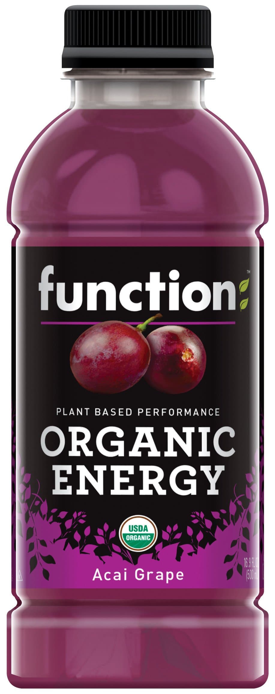 Function Organic Energy Drink | Plant Based Recovery + Hydration | Kosher + Allergen Free | Acai Grape | 16.9 Fl Oz (Pack of 12)