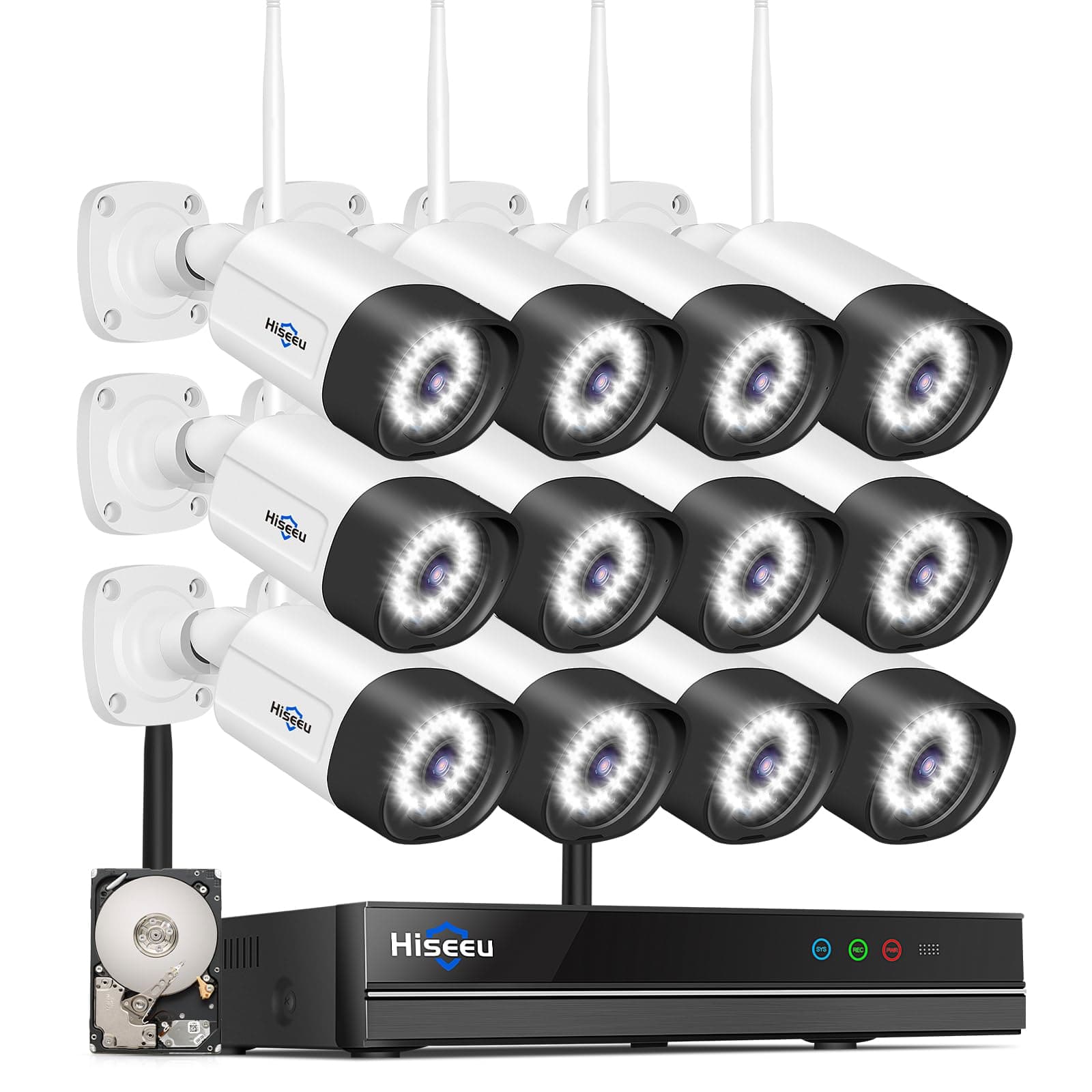 Hiseeu 5MP Wireless Security Camera System with 12 Outdoor Cameras, 16CH WiFi NVR, Color Night Vision, Spotlight & Siren, 2-Way Audio, 3TB Hard Drive, 24/7 Recording, Home Surveillance Kit