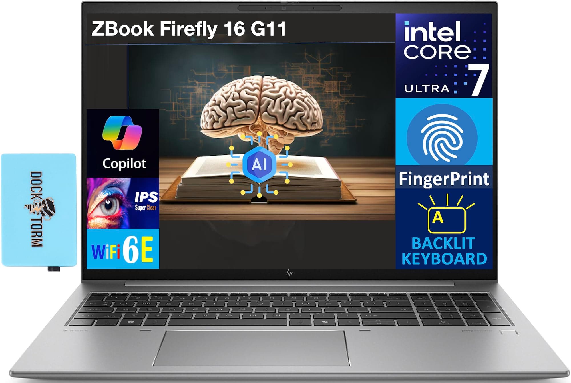 HP ZBook Firefly 16 G11 AI Mobile Workstation 16.0" IPS FHD+ Display (Intel Core Ultra 7 155U, 32GB DDR5, 2TB SSD, Copilot, Backlit KB, Fingerprint, 2 Thunderbolt 4, Win11P) w/DKZ USB Port Expander