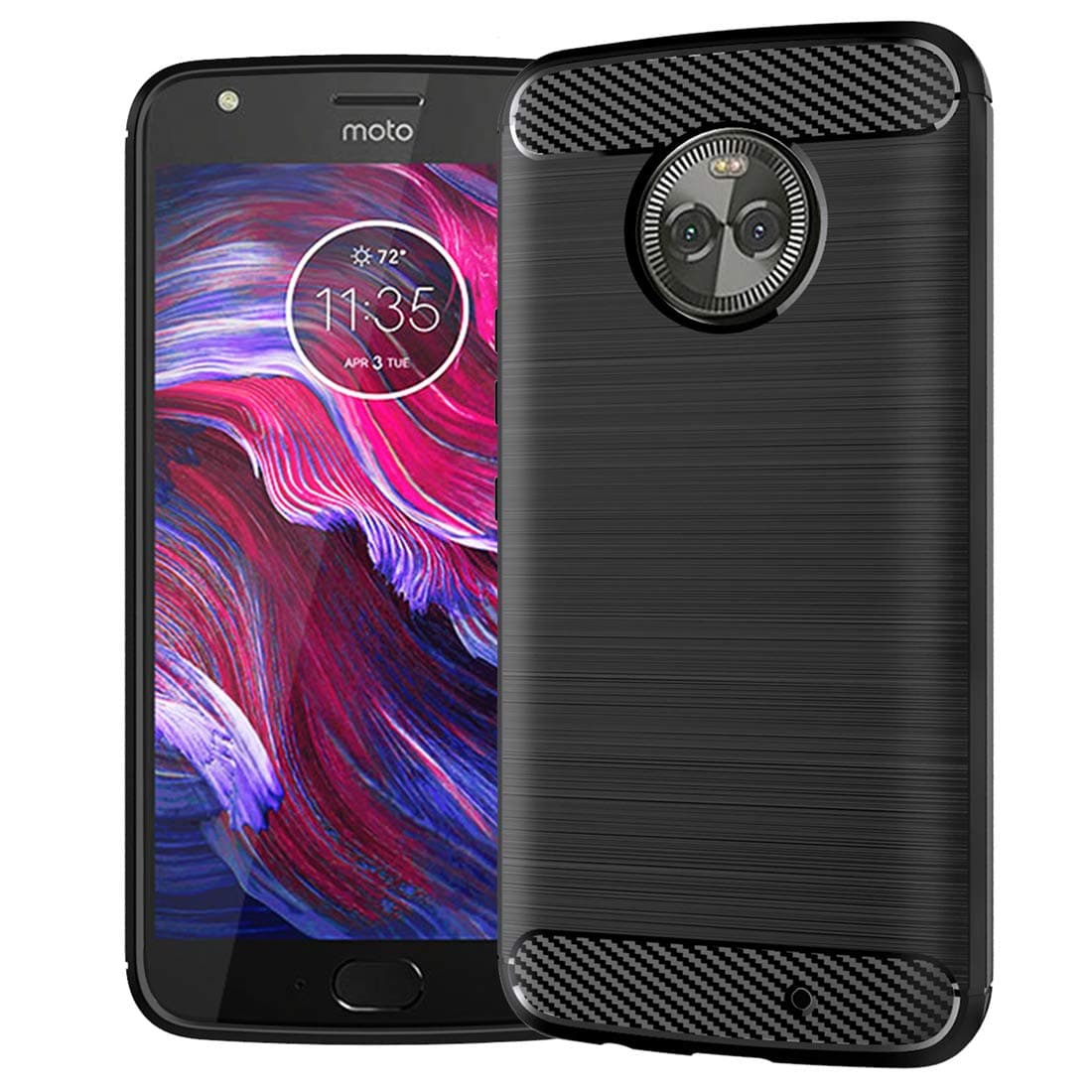 SNOSHO for Moto X4 Slim Case,Thin Soft Silicone Flexible TPU Gel Rubber Skin Anti-Scratch Shockproof Carbon Fiber Protective Cases Cover for Motorola X4,Brushed Black