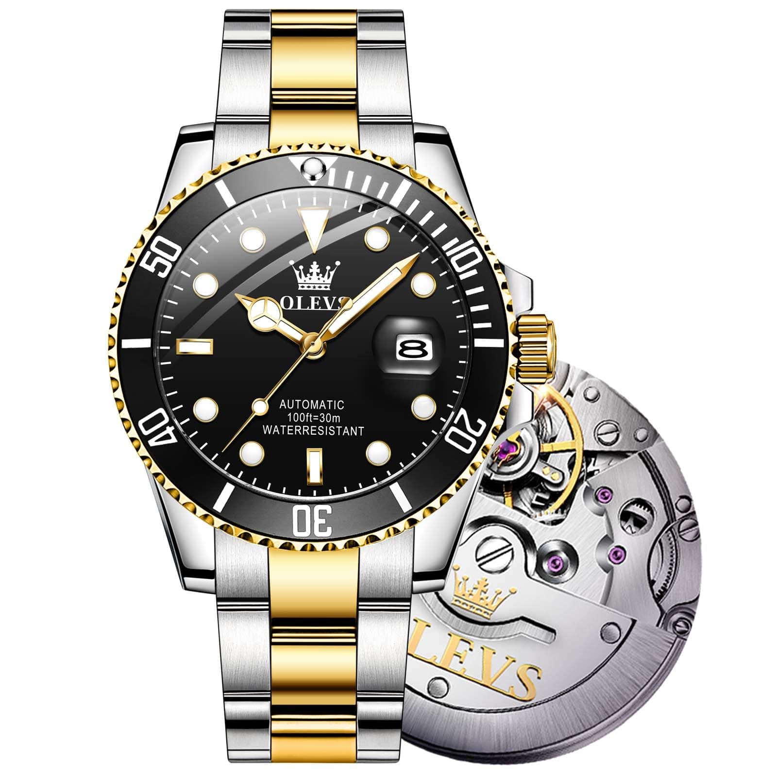 Automatic Watches for Men,Self Winding Luxury Waterproof Luminous Watch with Calendar Zoom Window Date-Unidirectional Rotating Bezel No Battery (Blue/Black/Green Face)