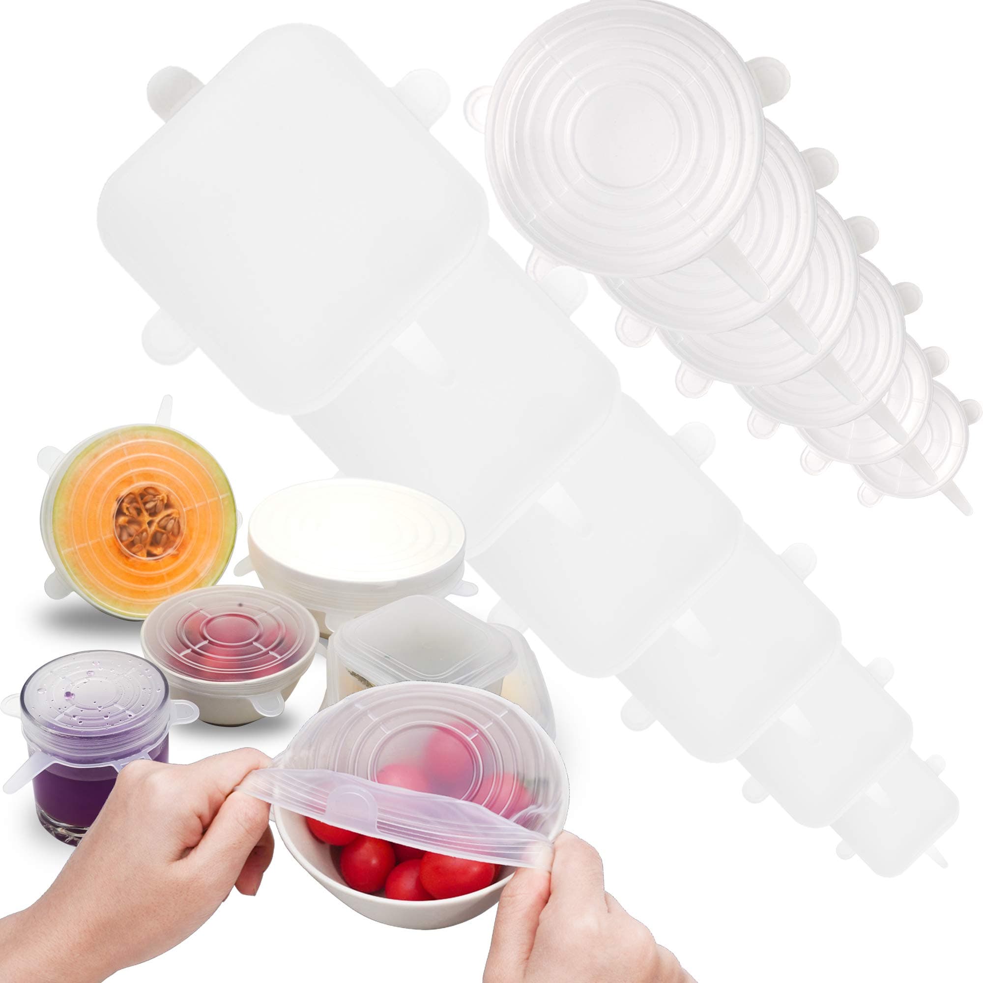 Silicone Stretch Lids, BPA-FREE Reusable Durable Dishwasher Safe Storage Covers for Food and Bowl, 12 Pack