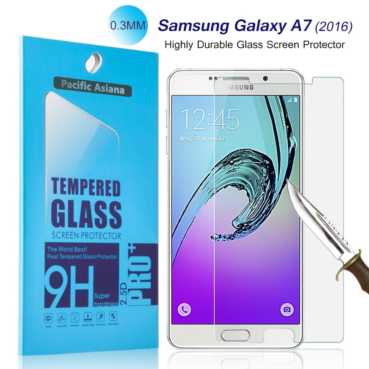 Galaxy A7 2016 Screen Protector Glass, Pacific Asiana HD Clear Ultra Thin Ballistic Tempered Glass Screen Protector Skin Case Cover with 9H Hardness/Anti-Scratch/Anti-Shatter/Bubble Free for A7 2016