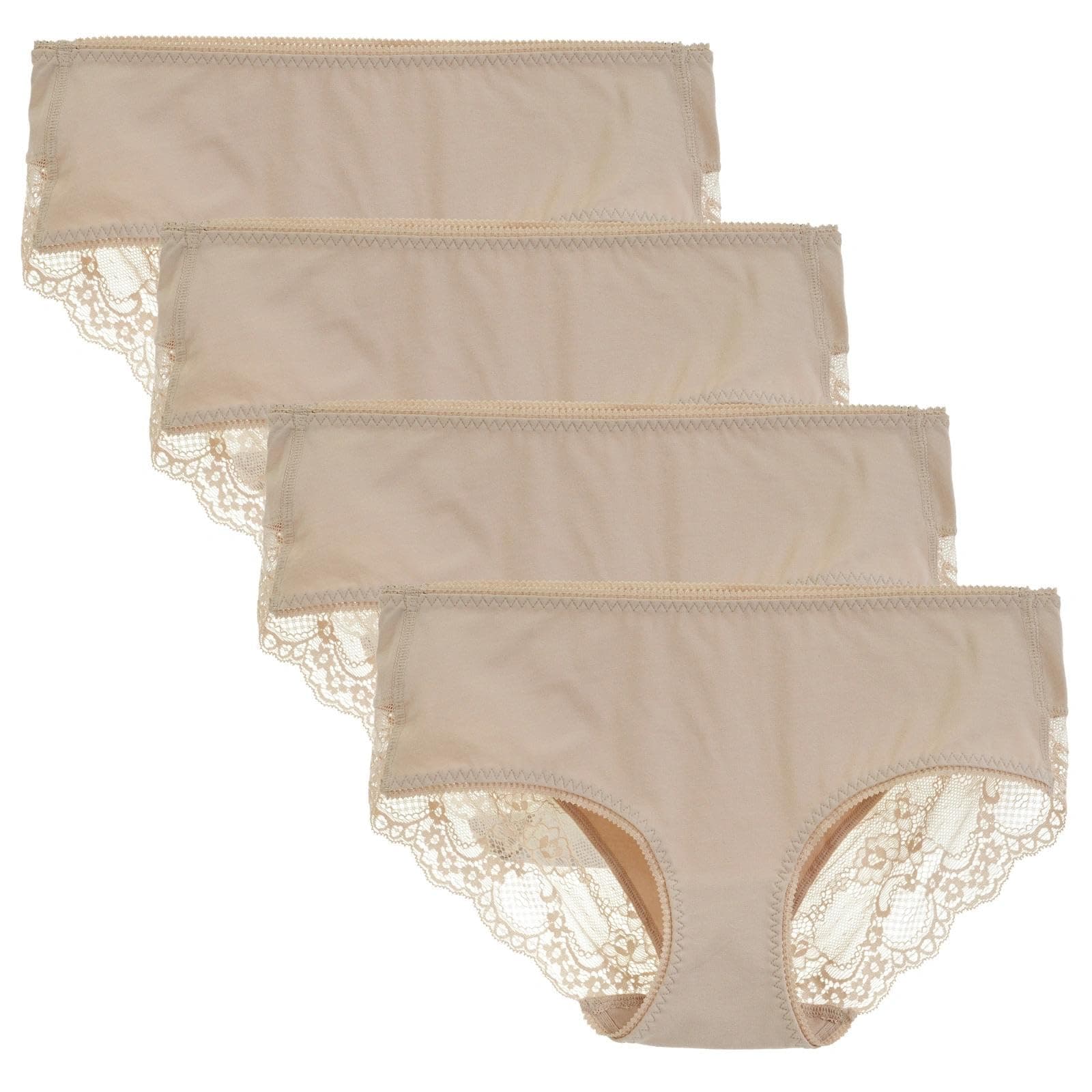Women's 4 Pack Cotton Mid Rise Full Coverage Lace Hipster Brief Panty Knicker Underwear
