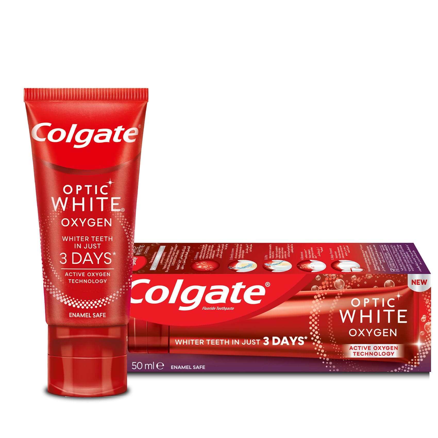 Colgate Toothpaste Optic White Oxygen, Teeth Whitening Toothpaste, Whiter Teeth in Just 3 Days, 50ml