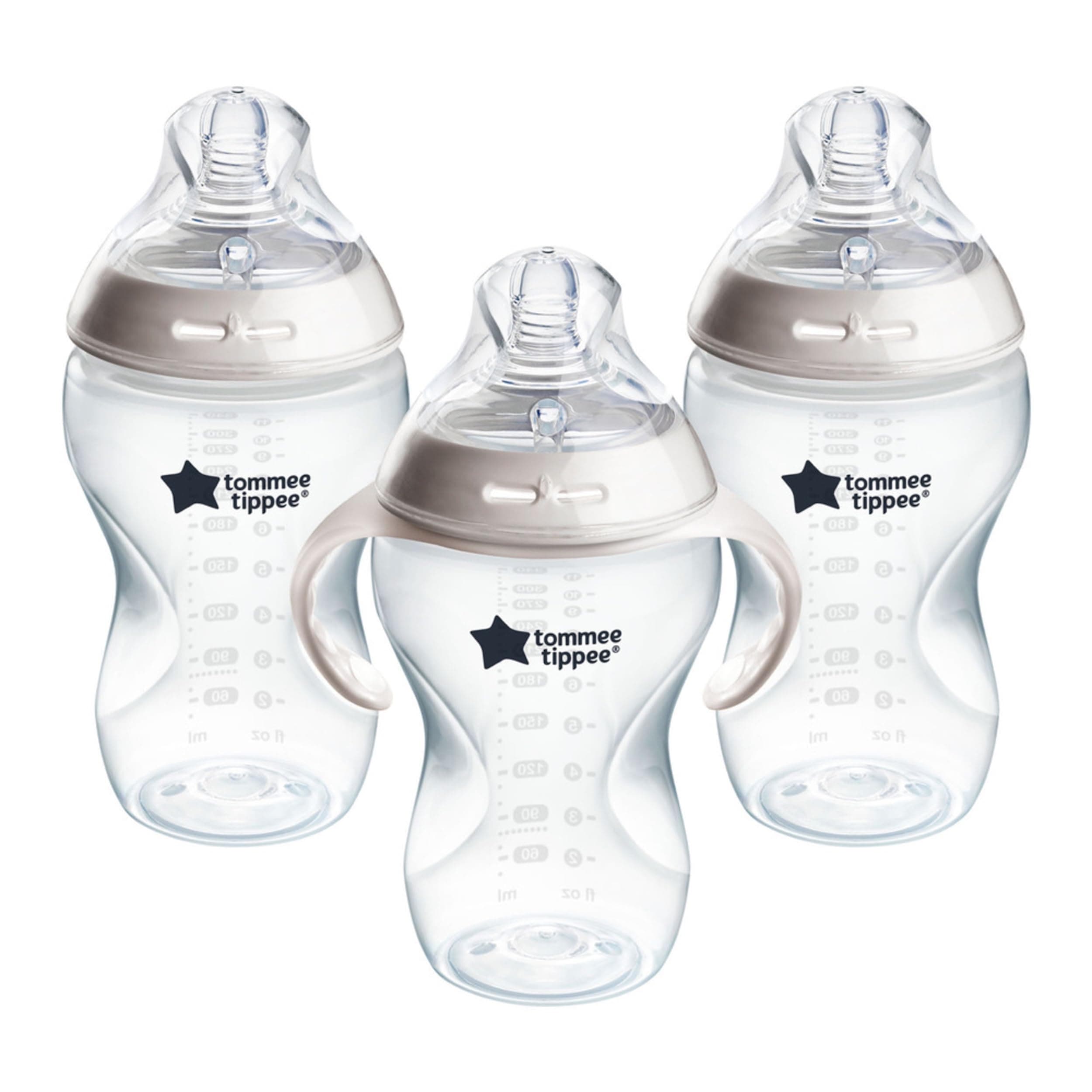 Tommee Tippee Natural Start Baby Bottle, 11oz, Thicker Feed, Breast-Like Nipple for Babies 6 Months+, Clear, 3 Count