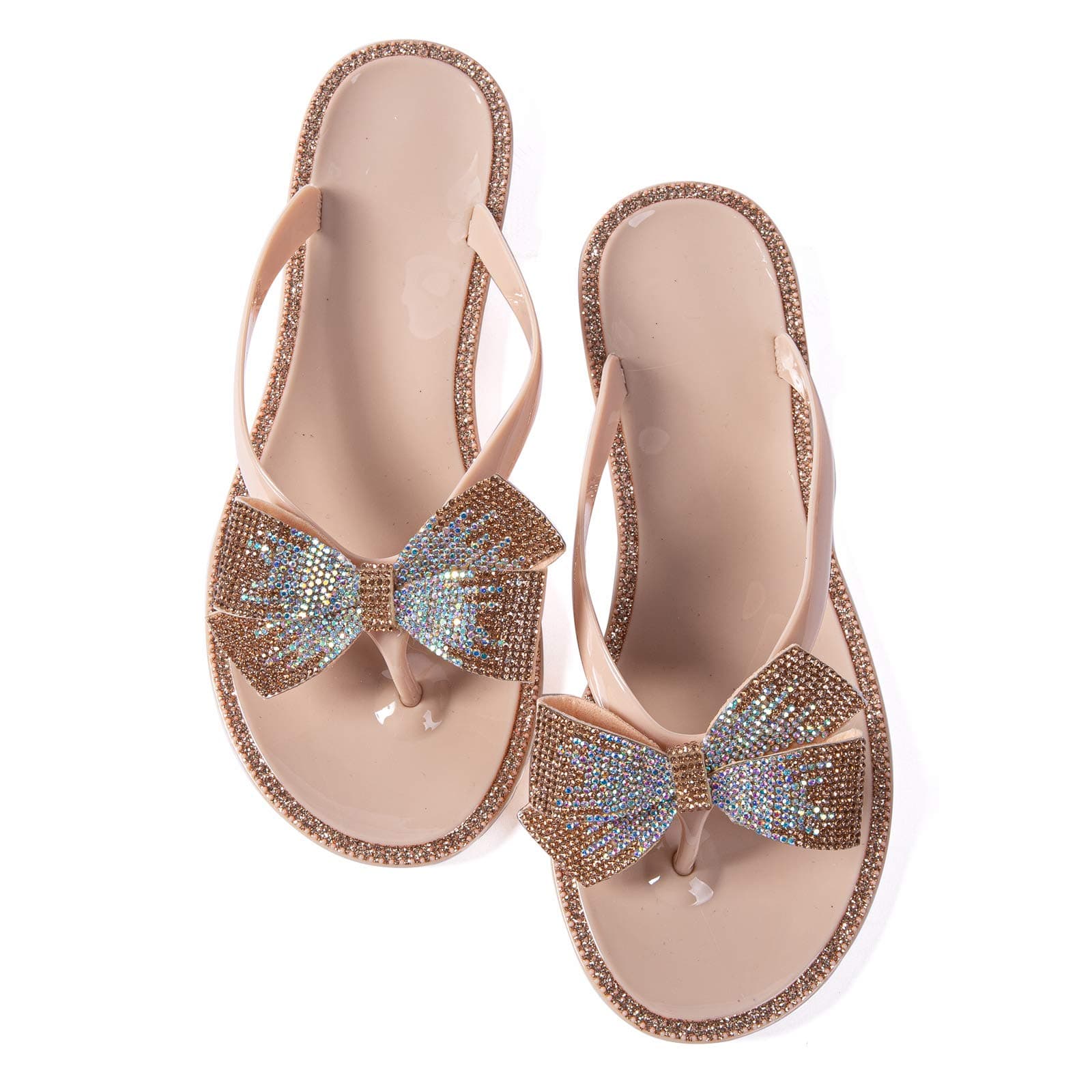 Women Flip-Flops Flat Sandals Jelly Bow Beach Flat Rivets Rain Cute Dressy Summer Sandals