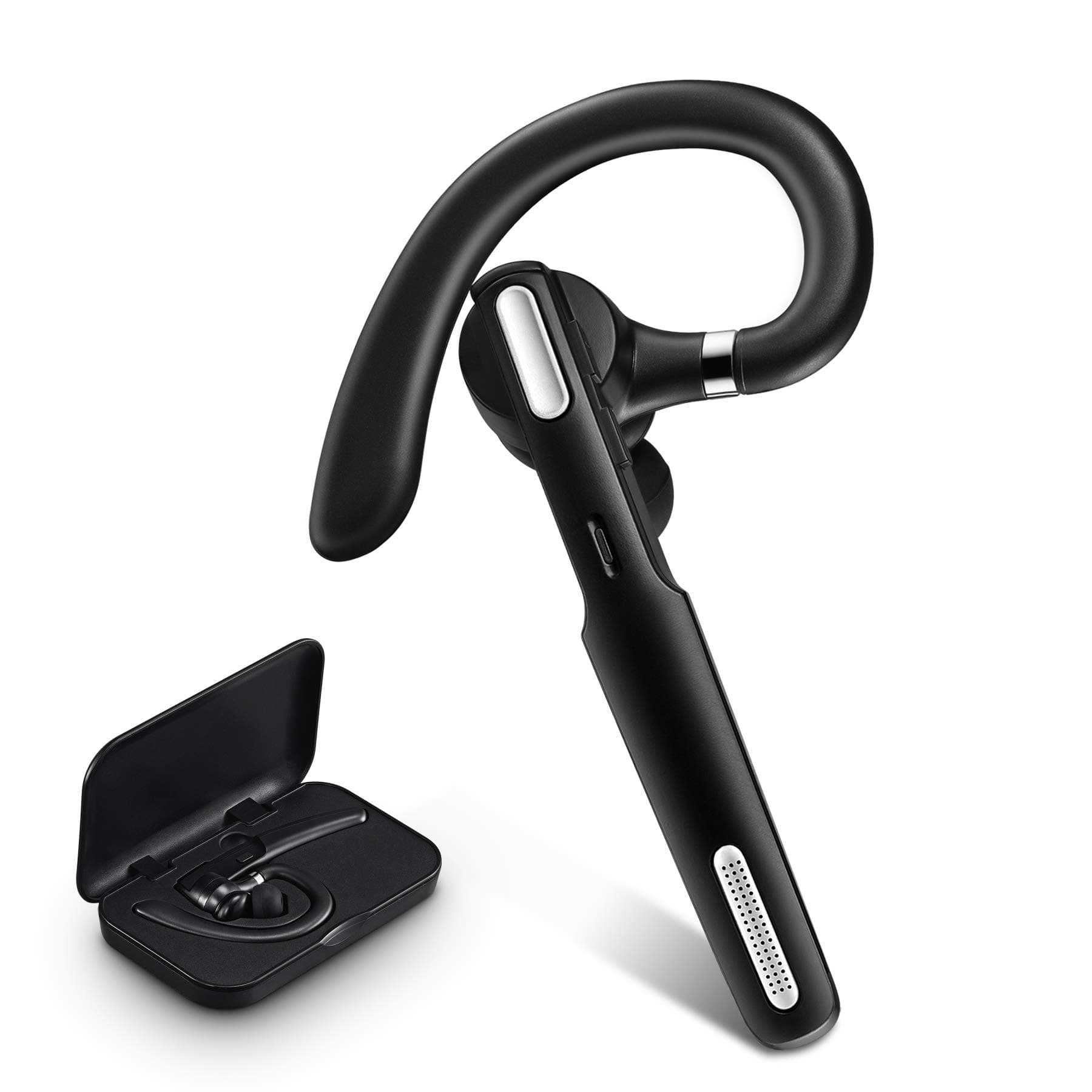 ICOMTOFIT Bluetooth Headset, Wireless Bluetooth Earpiece V5.0 Hands-Free Earphones with Built-in Mic for Driving/Business/Office, Compatible with iPhone and Android (Black)