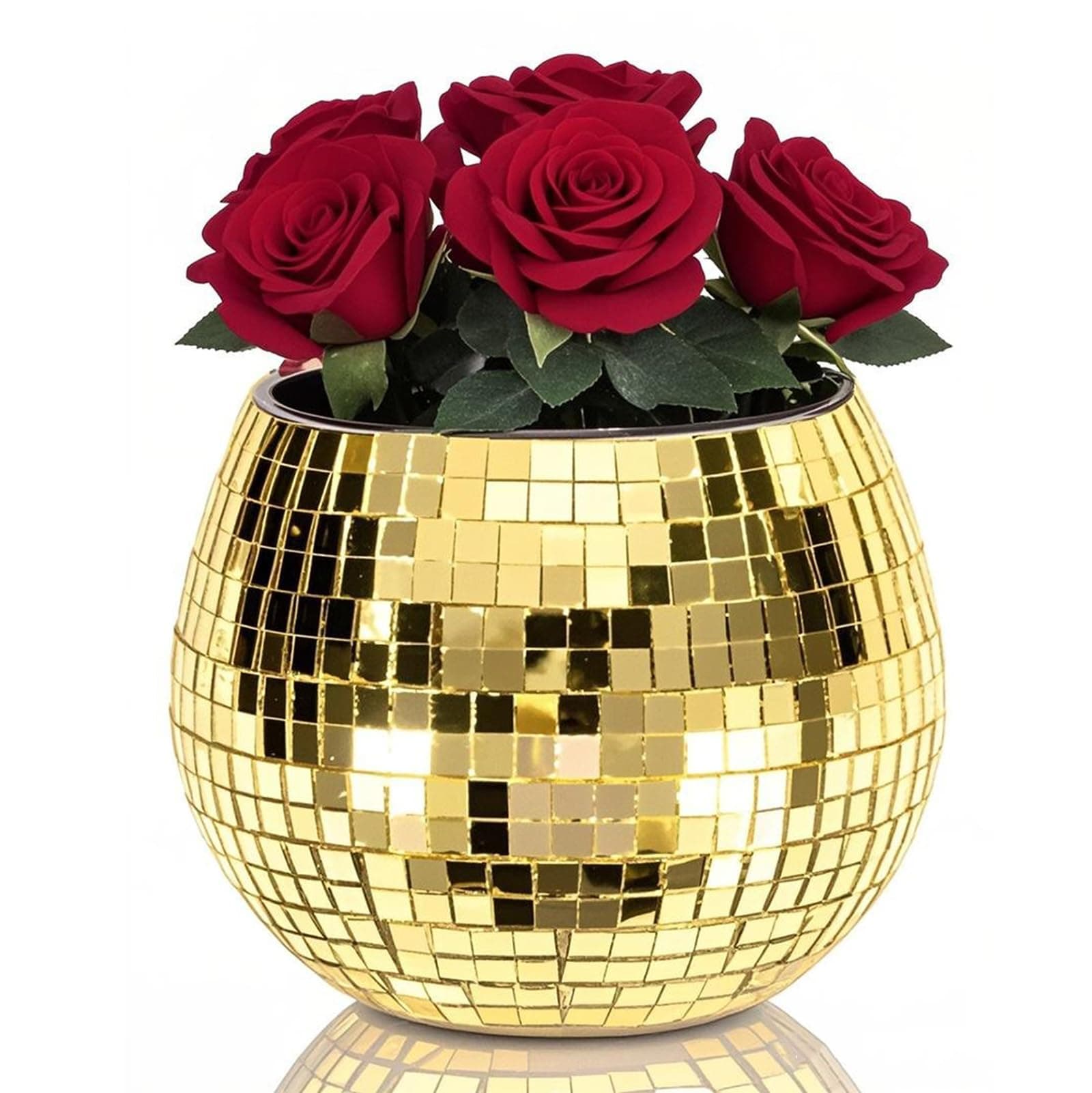 Disco Ball Planter,Disco Ball Vase,Disco Ball Bowl,Disco Ball Flower Pot,Disco Ball Candle Holder,Gold Mosaic Glass Mirror Ball Planter,Disco Decor Gifts for Grandma,Wedding,Party,Birthday,3*4*4 IN
